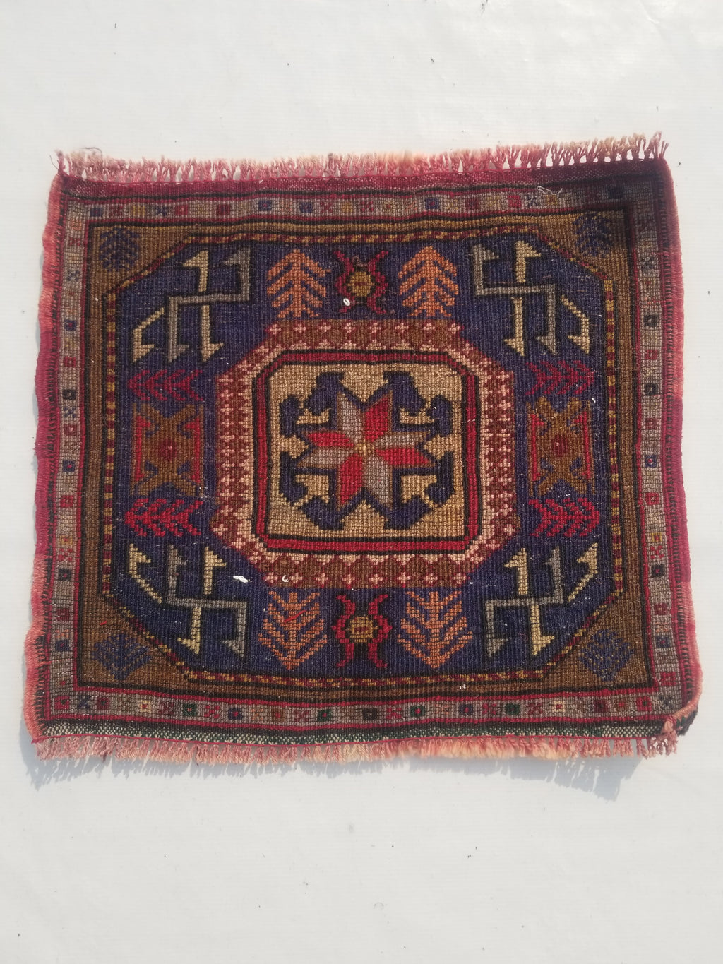 Antique Traditional Handmade Caucasian Kazak Wool Multicolor Rug 56x48cm