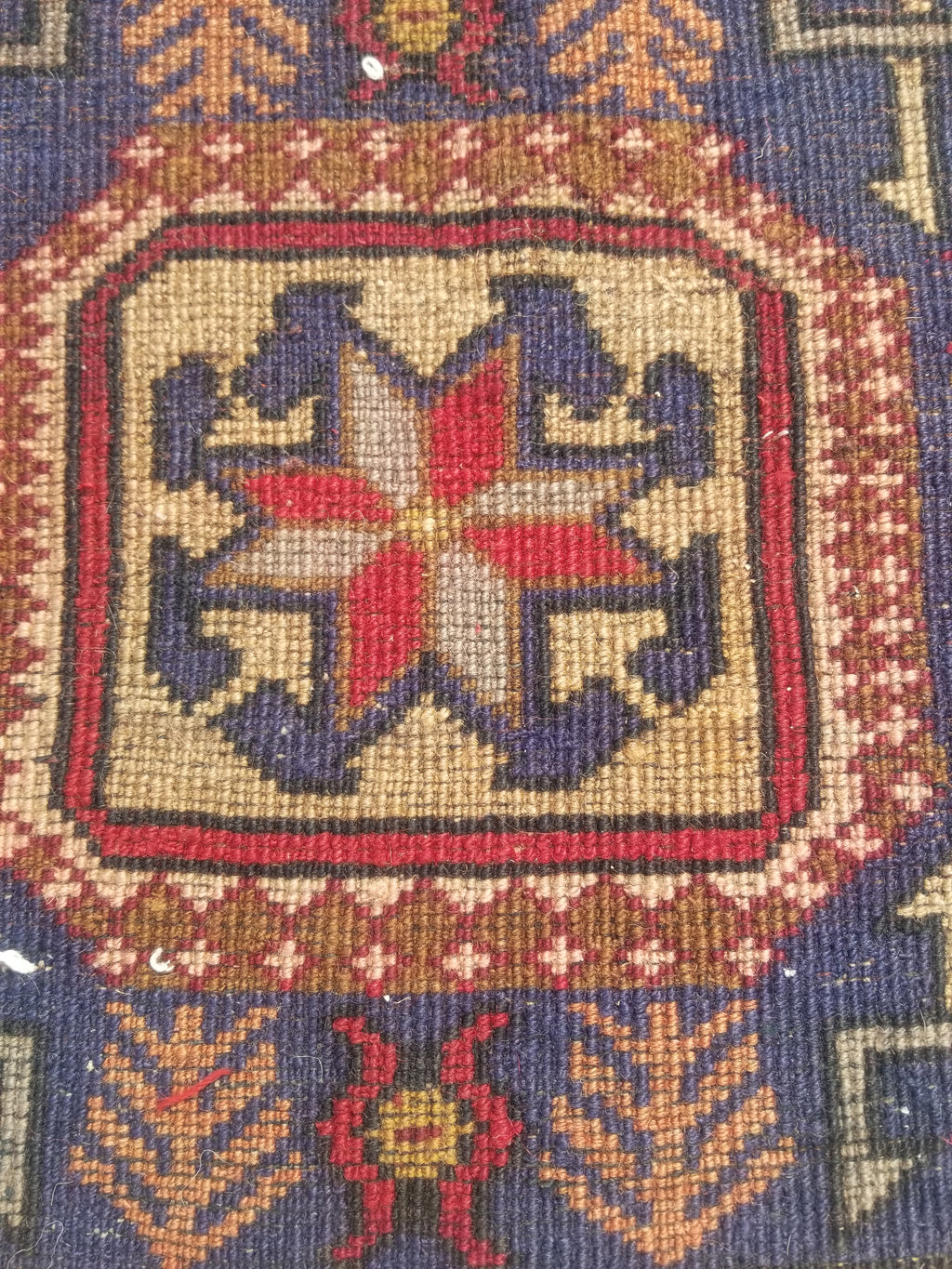 Antique Traditional Handmade Caucasian Kazak Wool Multicolor Rug 56x48cm