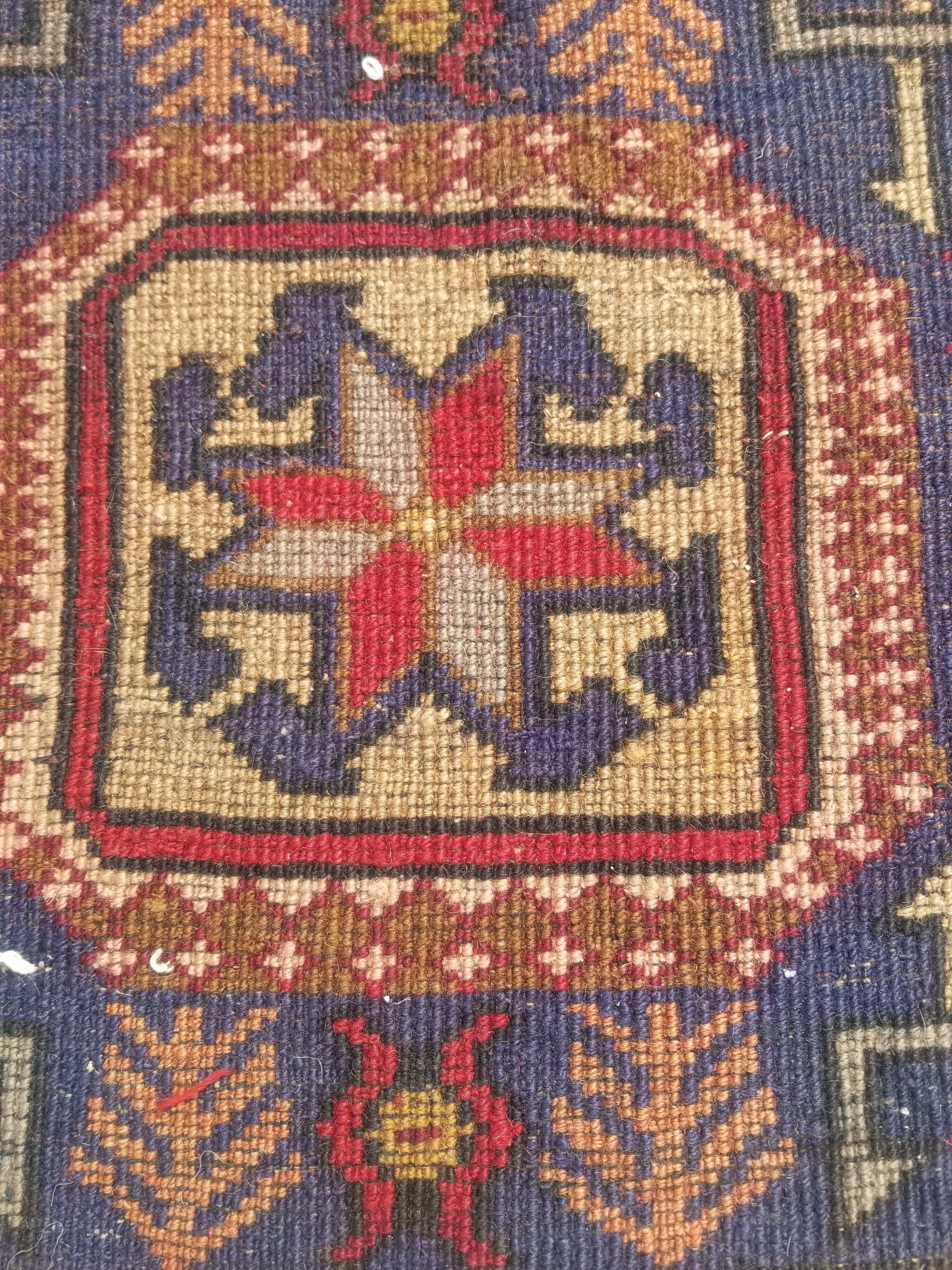 Antique Traditional Handmade Caucasian Kazak Wool Multicolor Rug 56x48cm