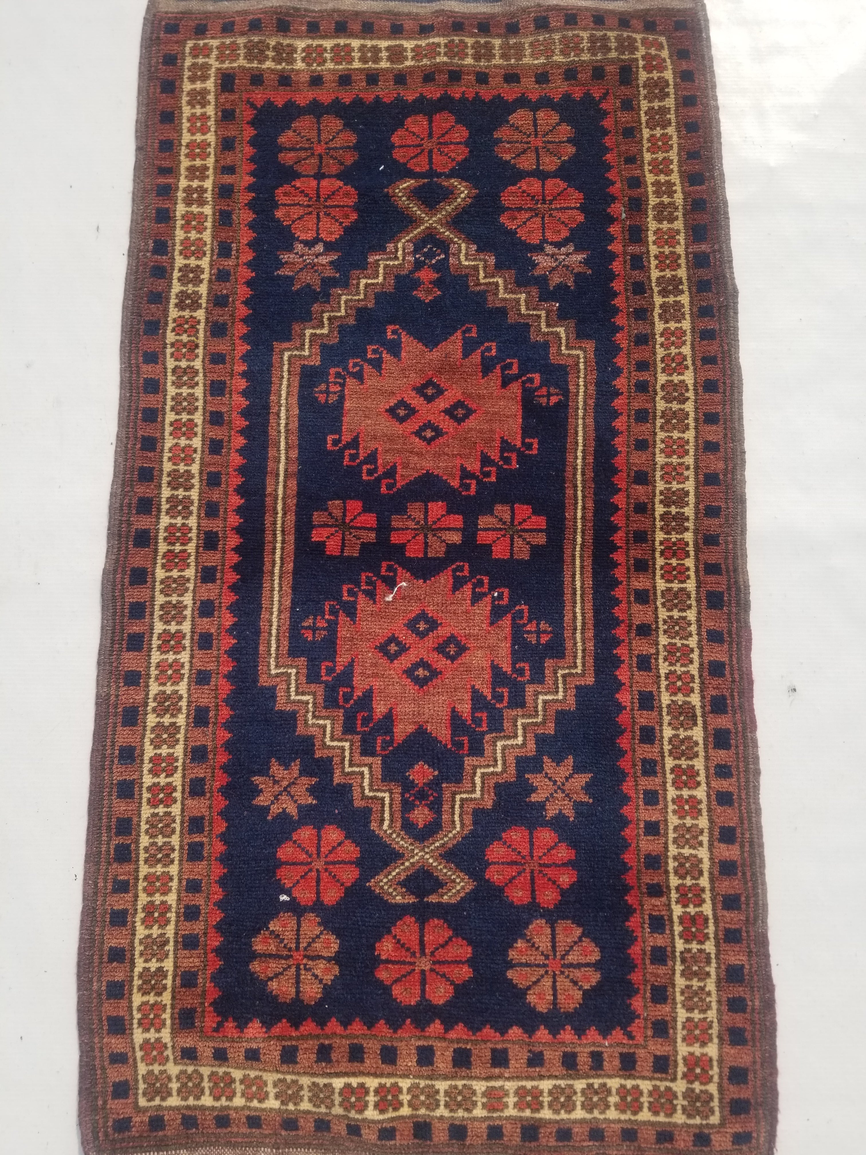 Vintage Traditional Handmade Turkish Wool Multicolor Rug 95x52cm