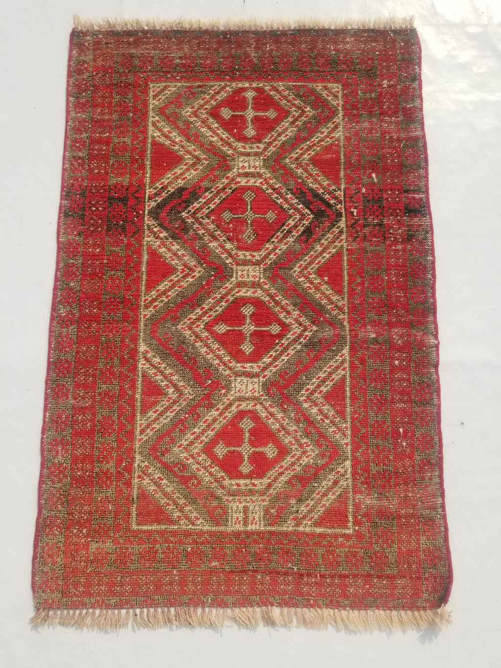Distressed Antique Tarditional Handmade Afghan Wool Multicolor Rug 129x83cm
