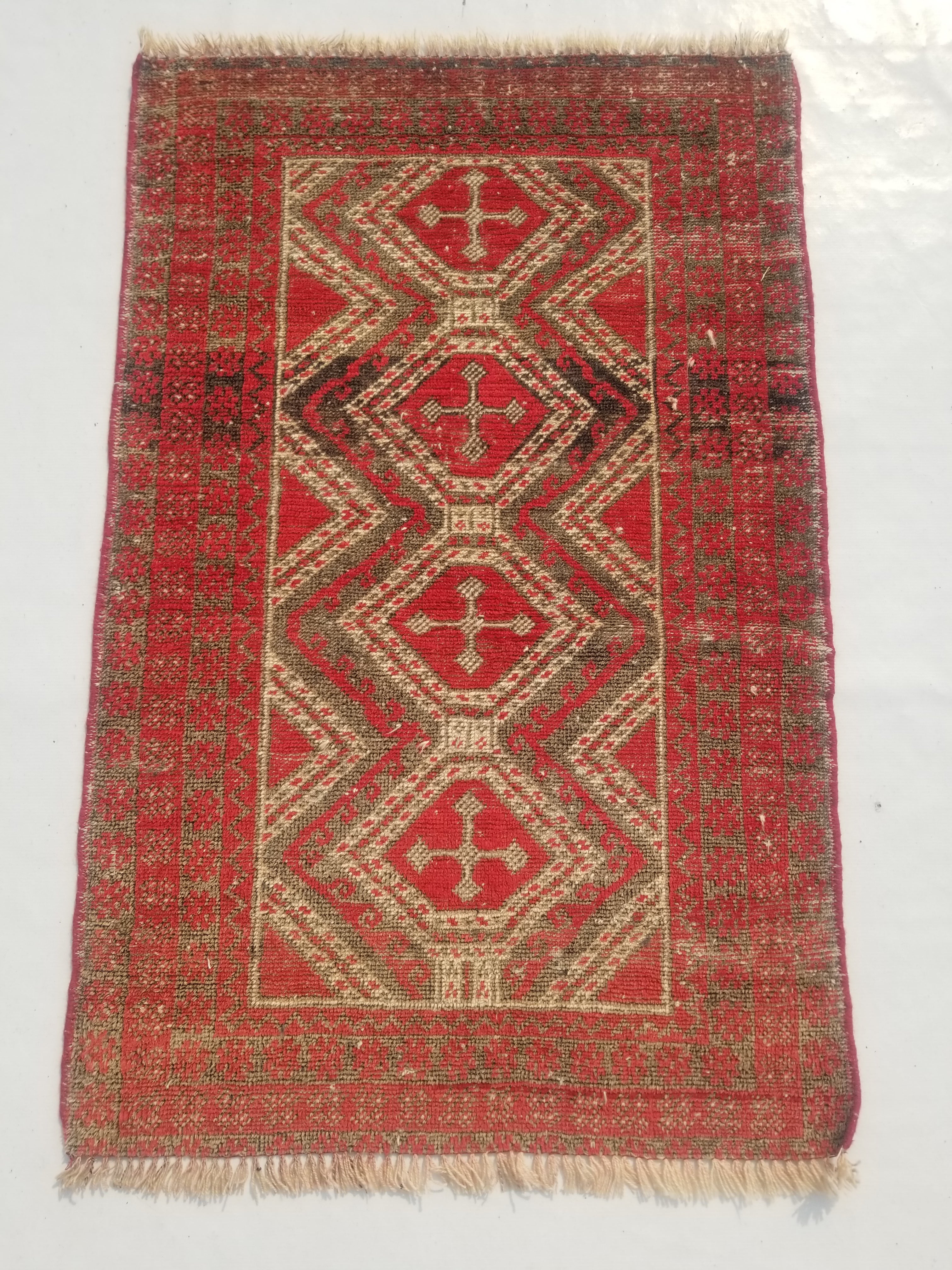 Distressed Antique Tarditional Handmade Afghan Wool Multicolor Rug 129x83cm