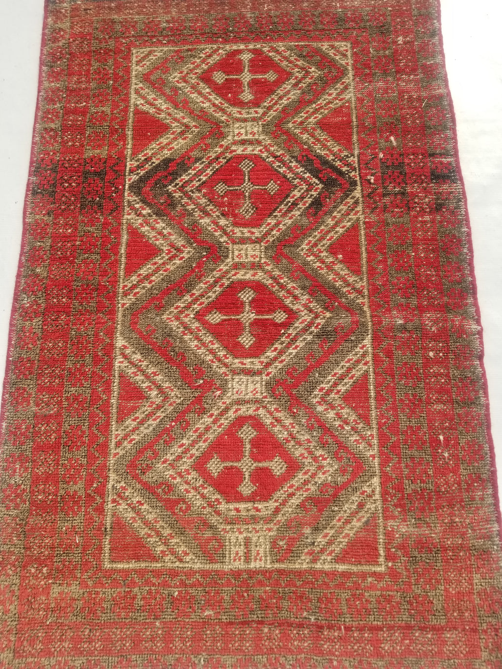 Distressed Antique Tarditional Handmade Afghan Wool Multicolor Rug 129x83cm
