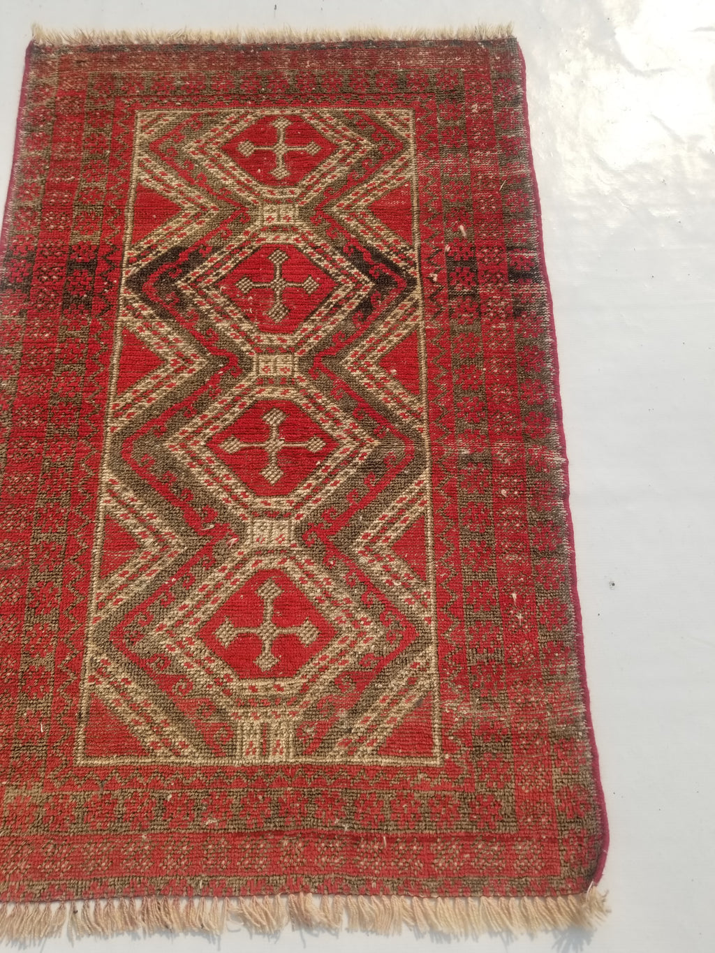 Distressed Antique Tarditional Handmade Afghan Wool Multicolor Rug 129x83cm