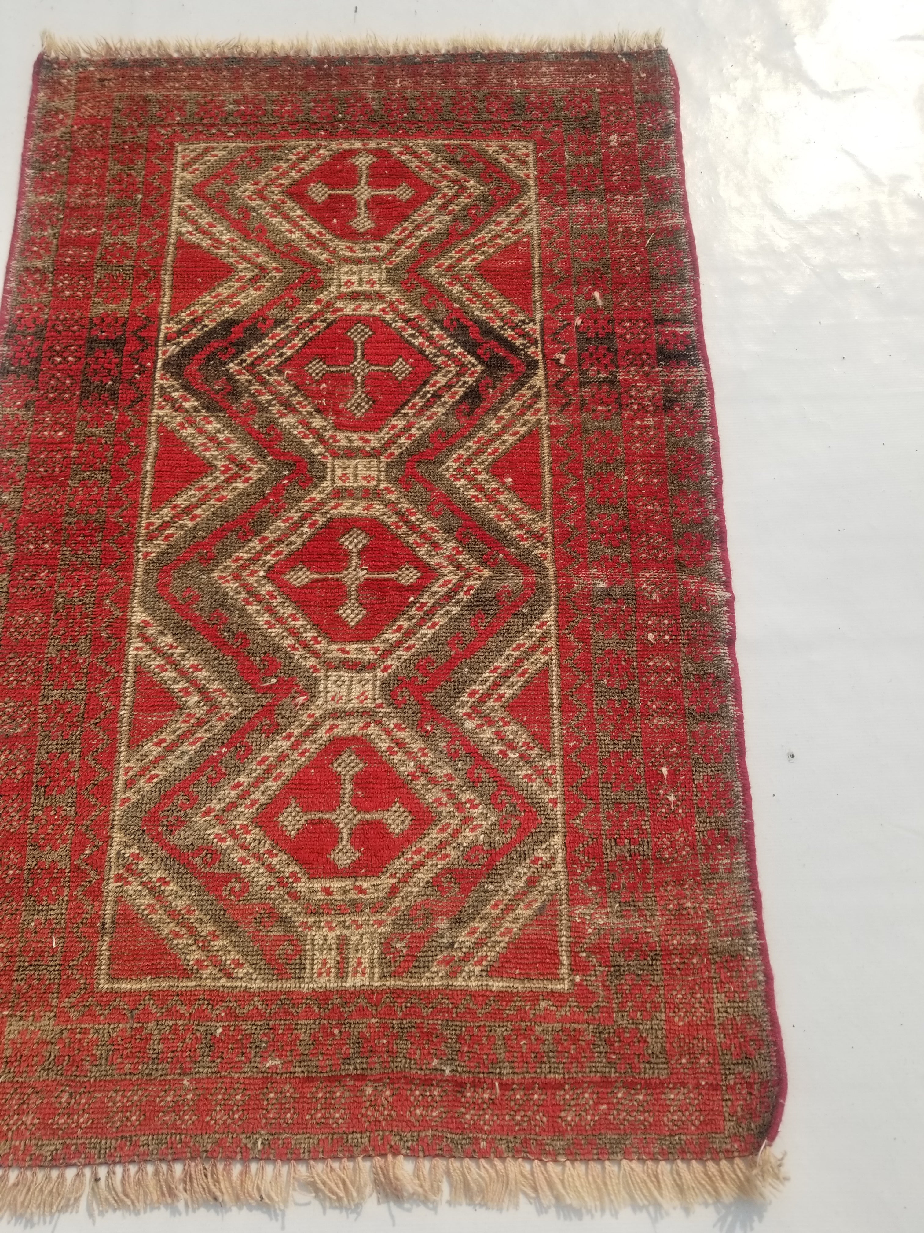 Distressed Antique Tarditional Handmade Afghan Wool Multicolor Rug 129x83cm
