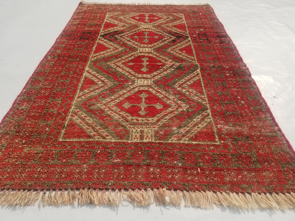 Distressed Antique Tarditional Handmade Afghan Wool Multicolor Rug 129x83cm