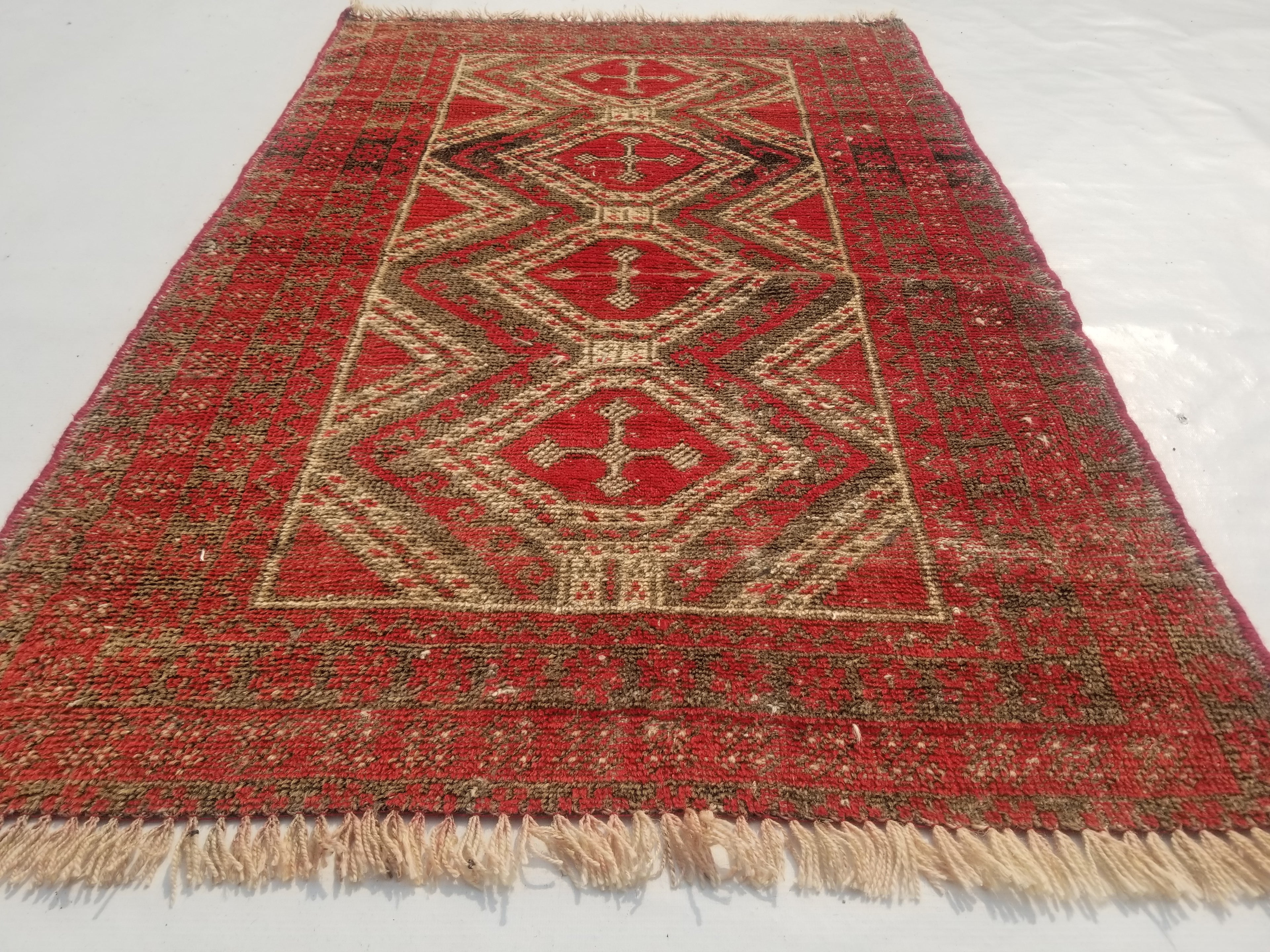 Distressed Antique Tarditional Handmade Afghan Wool Multicolor Rug 129x83cm