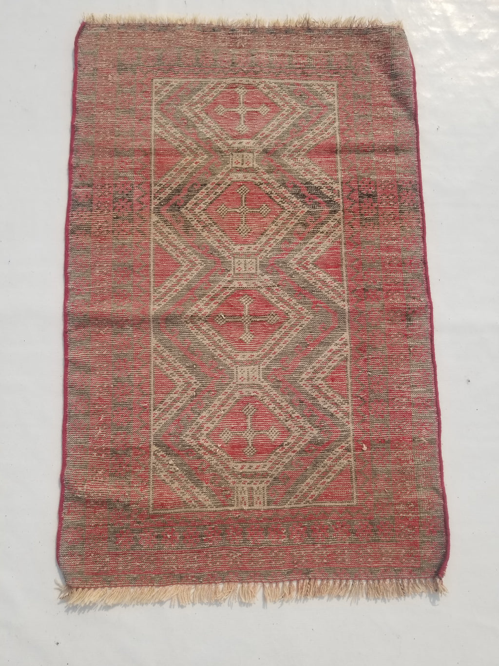Distressed Antique Tarditional Handmade Afghan Wool Multicolor Rug 129x83cm
