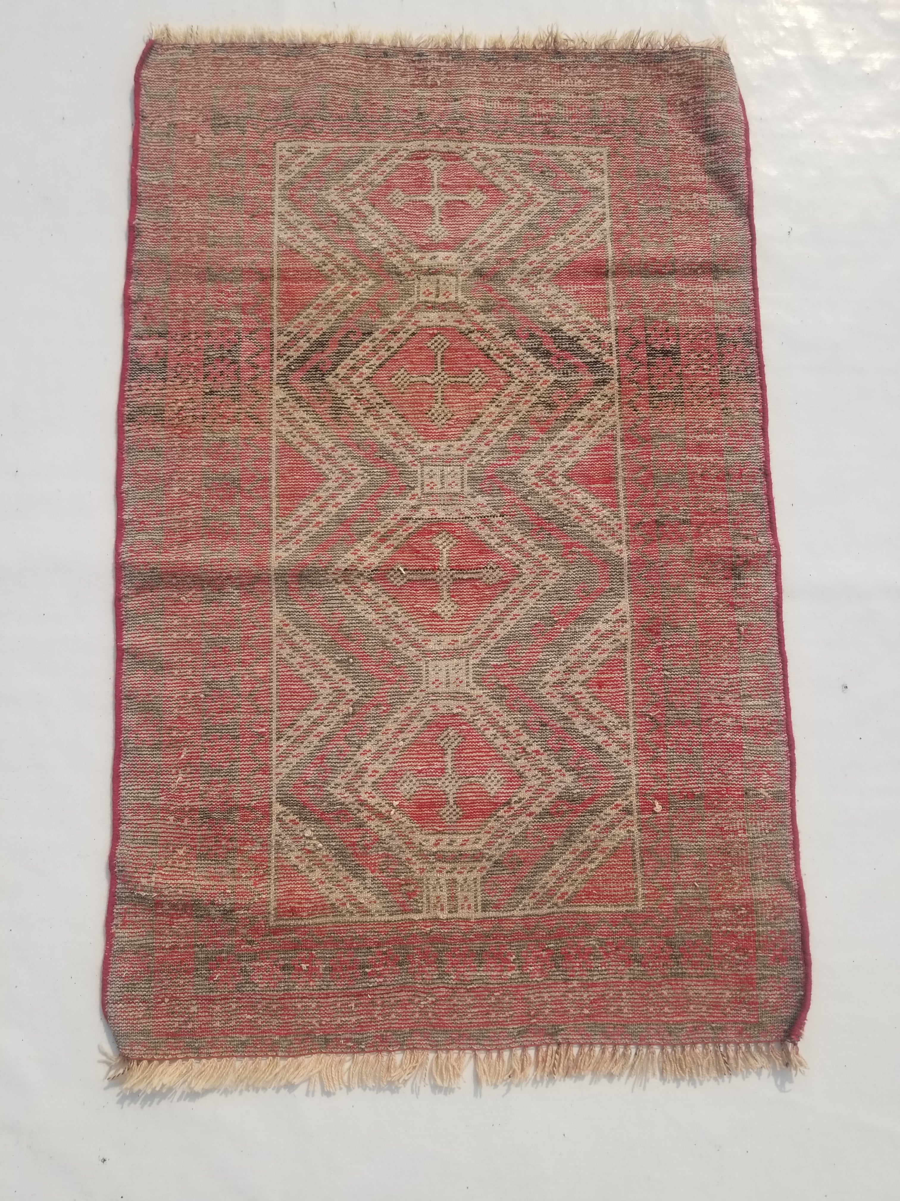 Distressed Antique Tarditional Handmade Afghan Wool Multicolor Rug 129x83cm