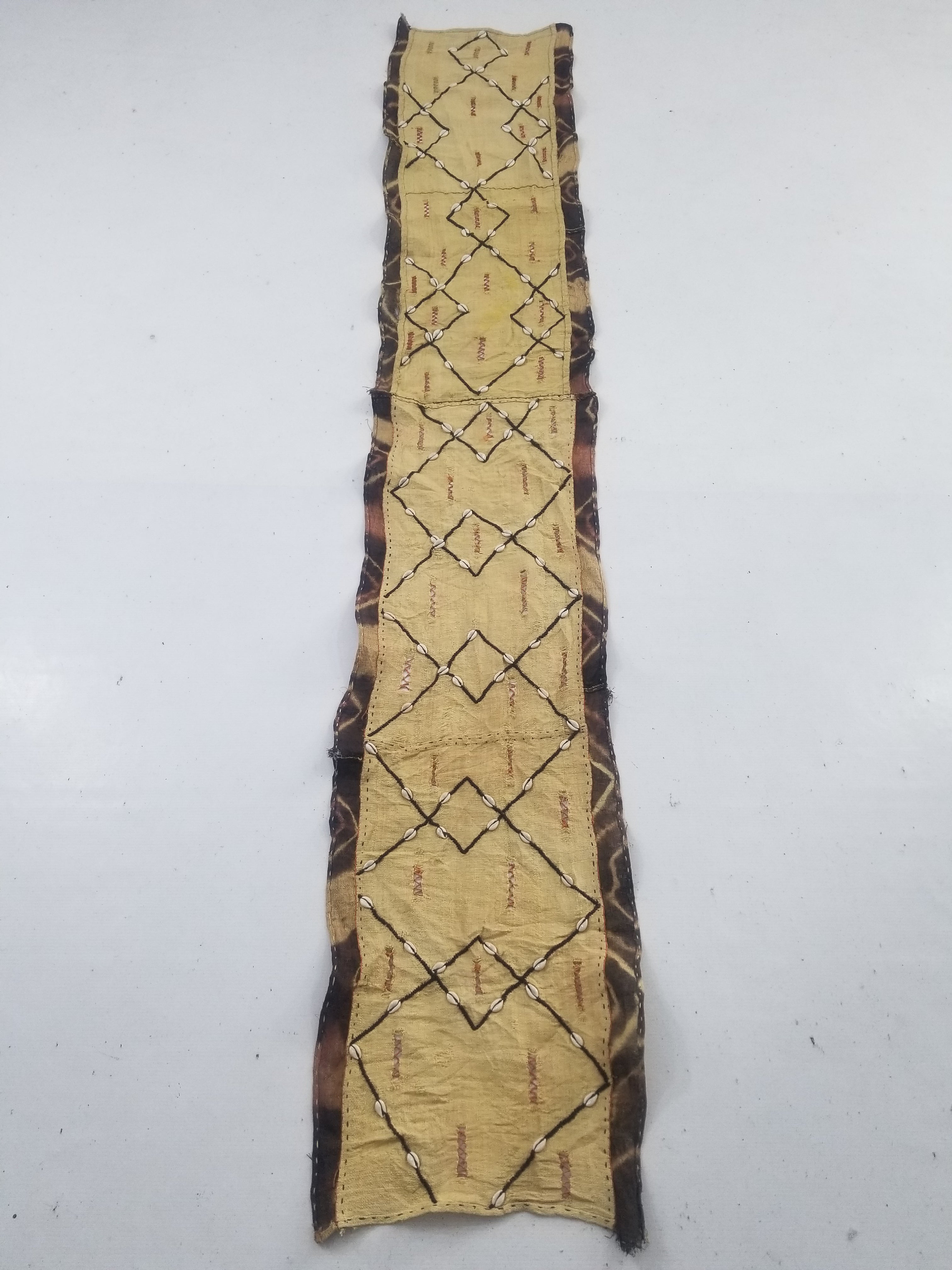 Vintage African Handwoven Kuba Cloth Raffia Textile Panel 206x36cm