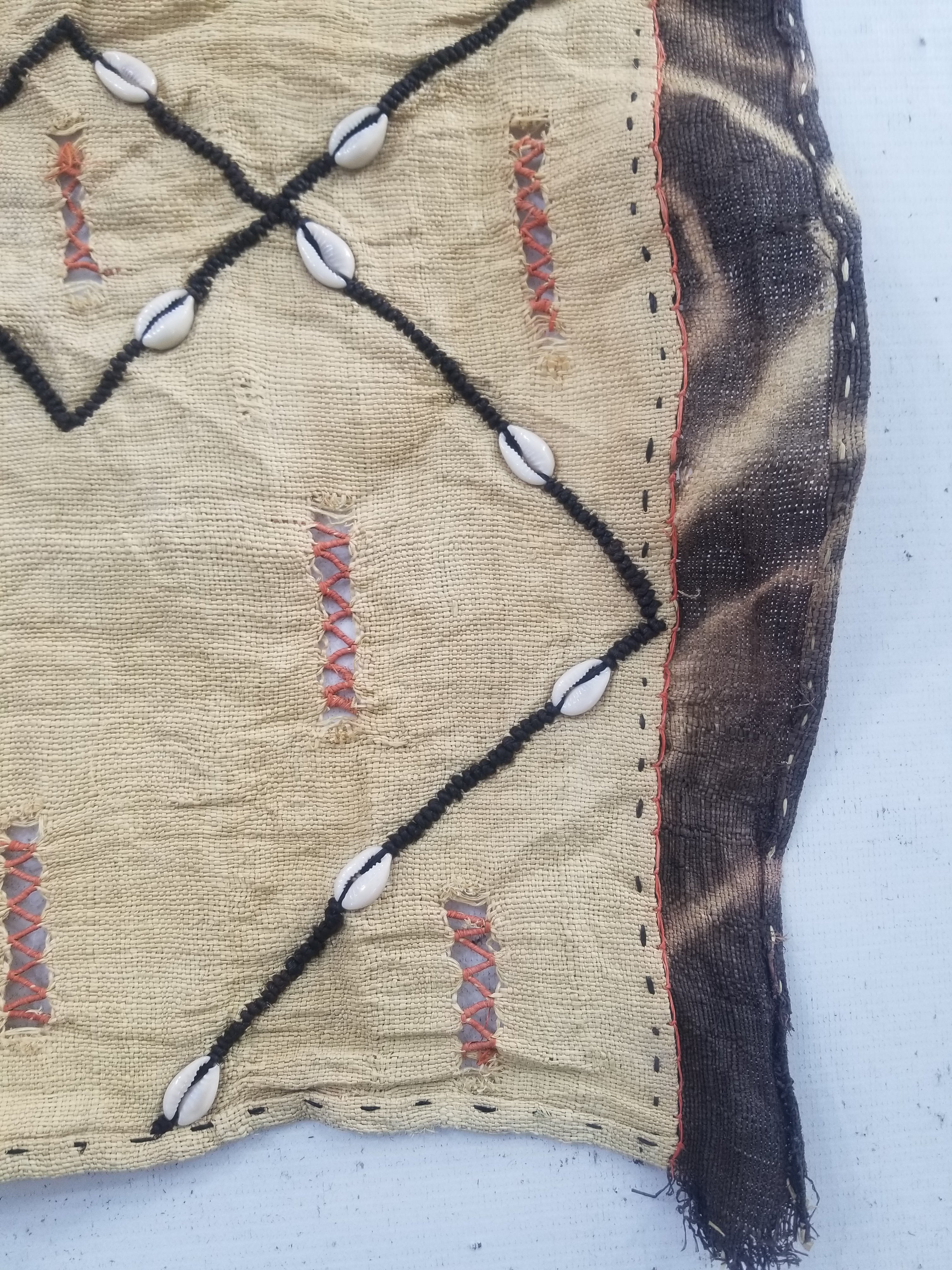 Vintage African Handwoven Kuba Cloth Raffia Textile Panel 206x36cm