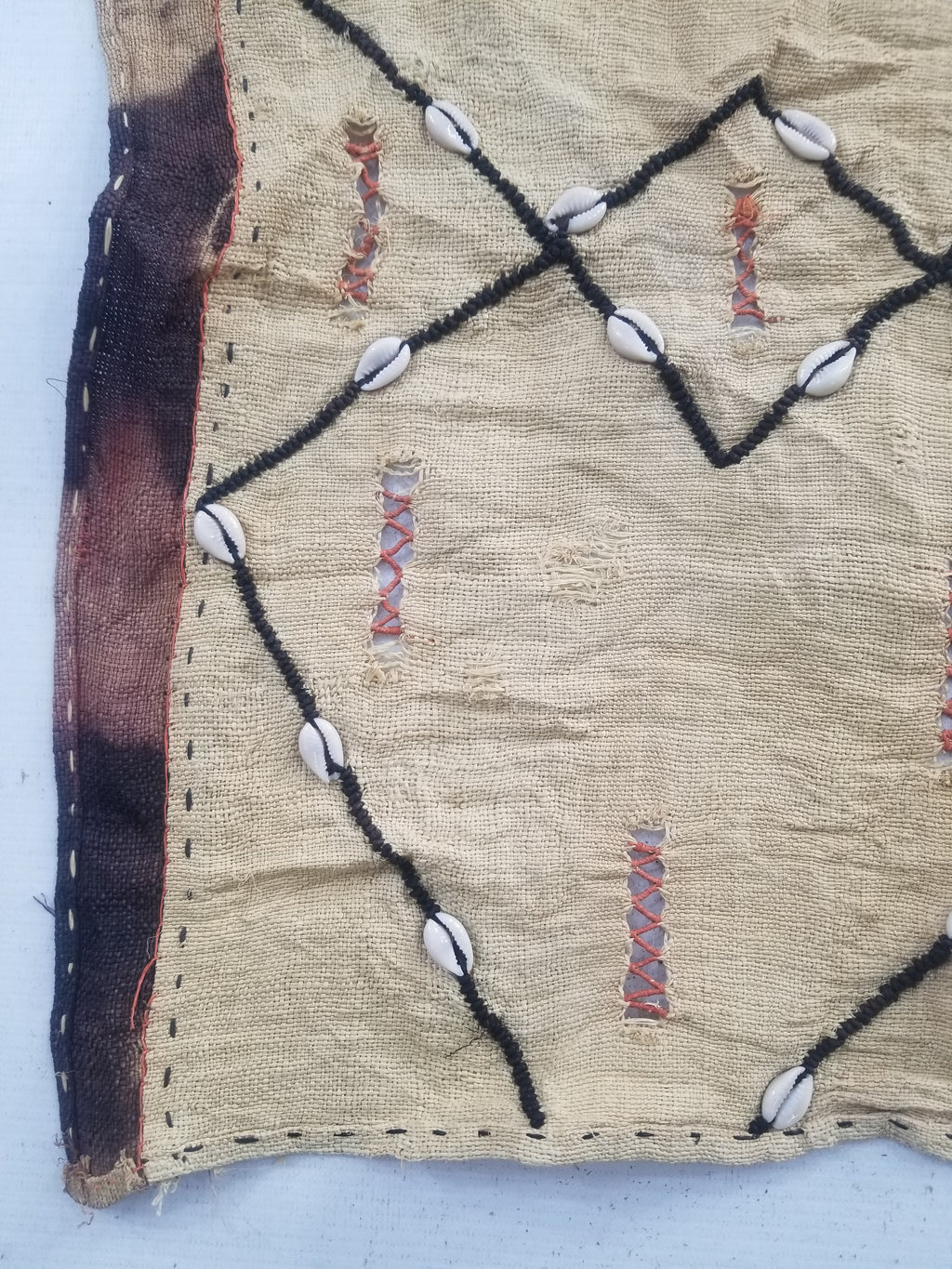 Vintage African Handwoven Kuba Cloth Raffia Textile Panel 206x36cm