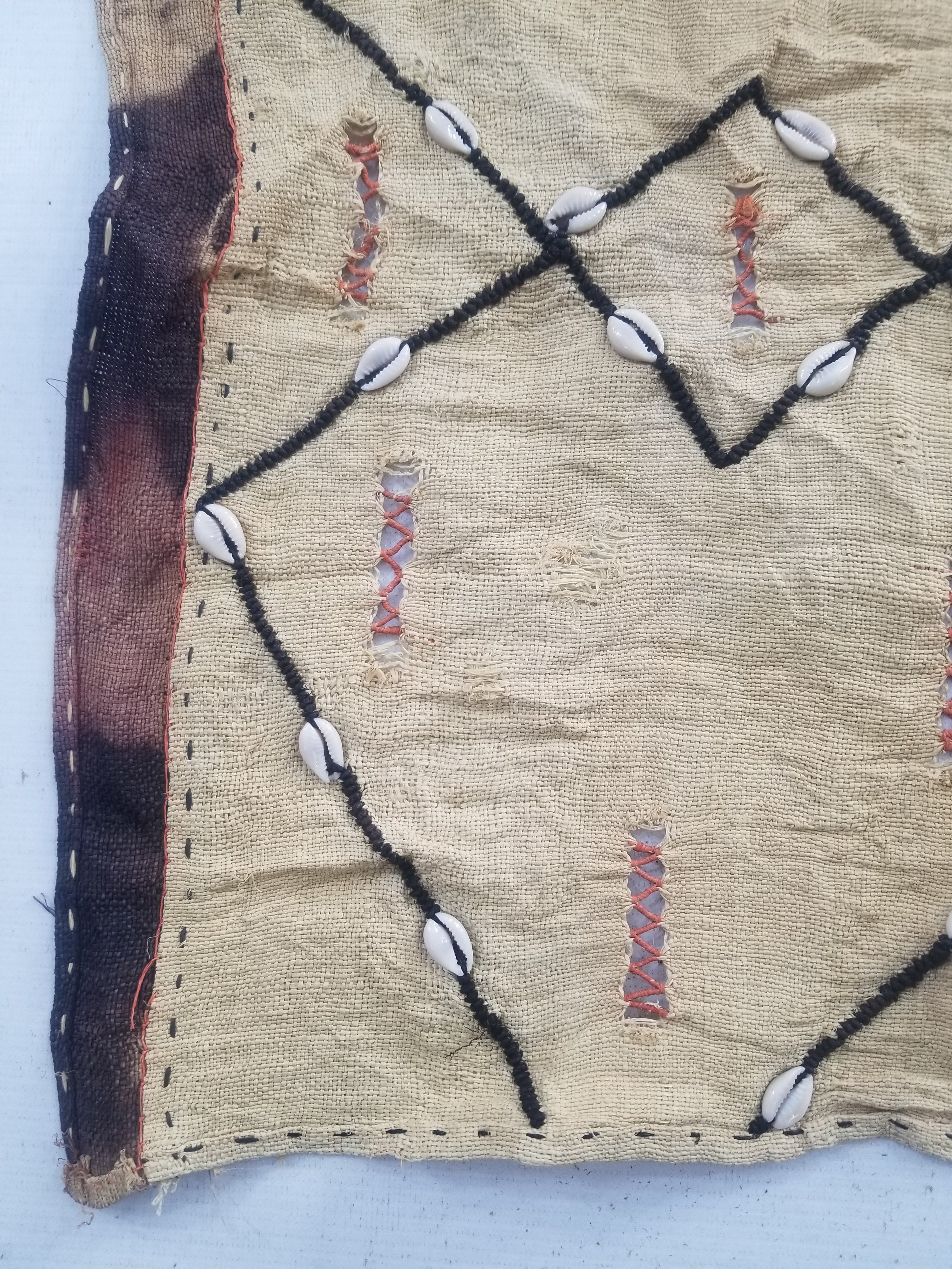 Vintage African Handwoven Kuba Cloth Raffia Textile Panel 206x36cm