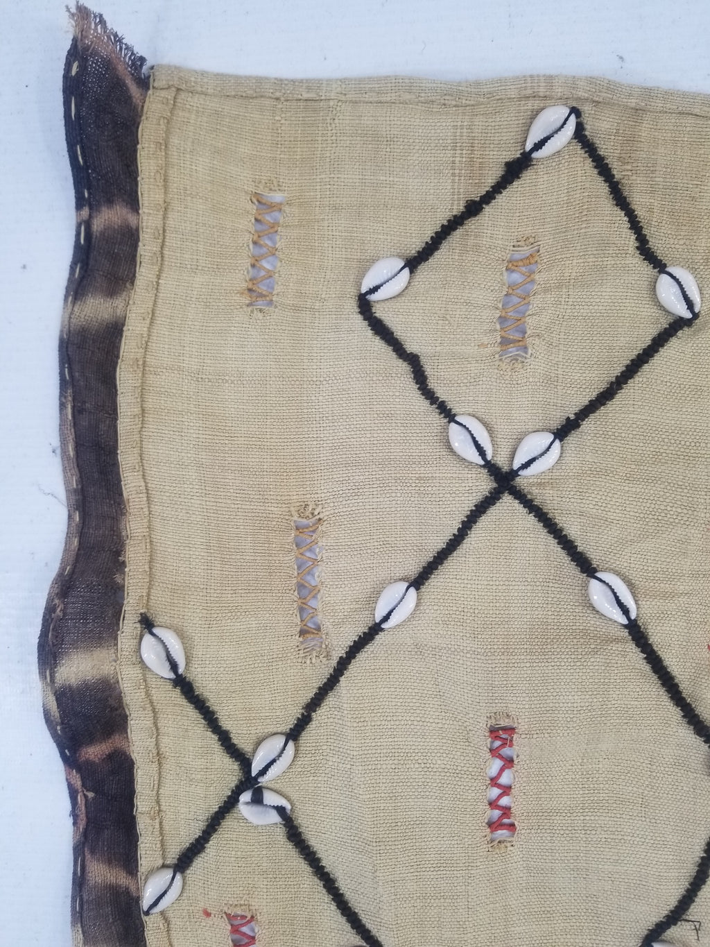 Vintage African Handwoven Kuba Cloth Raffia Textile Panel 206x36cm