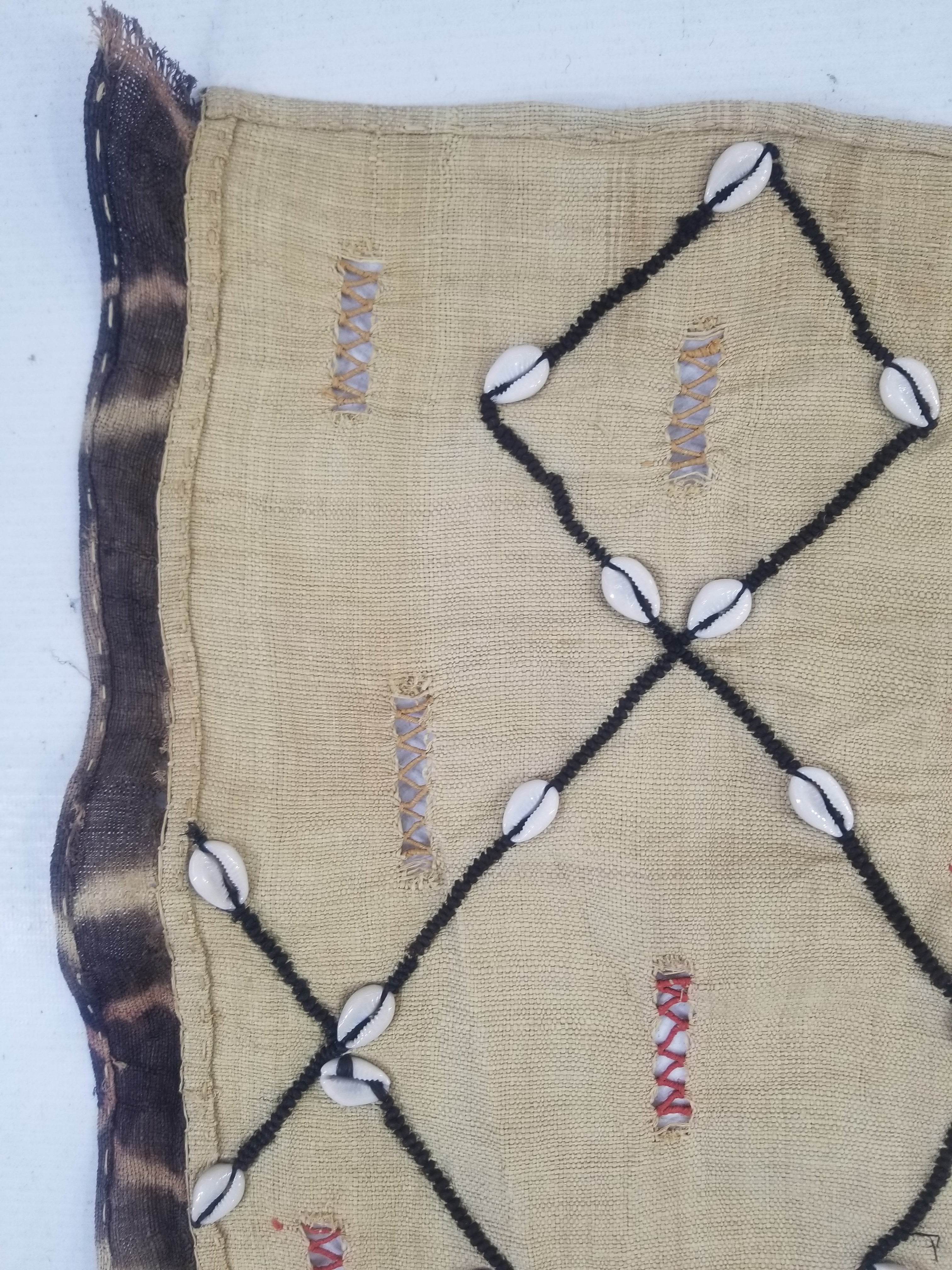 Vintage African Handwoven Kuba Cloth Raffia Textile Panel 206x36cm