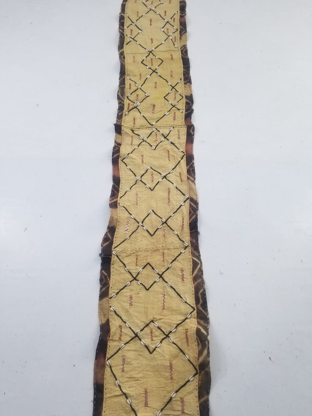 Vintage African Handwoven Kuba Cloth Raffia Textile Panel 206x36cm