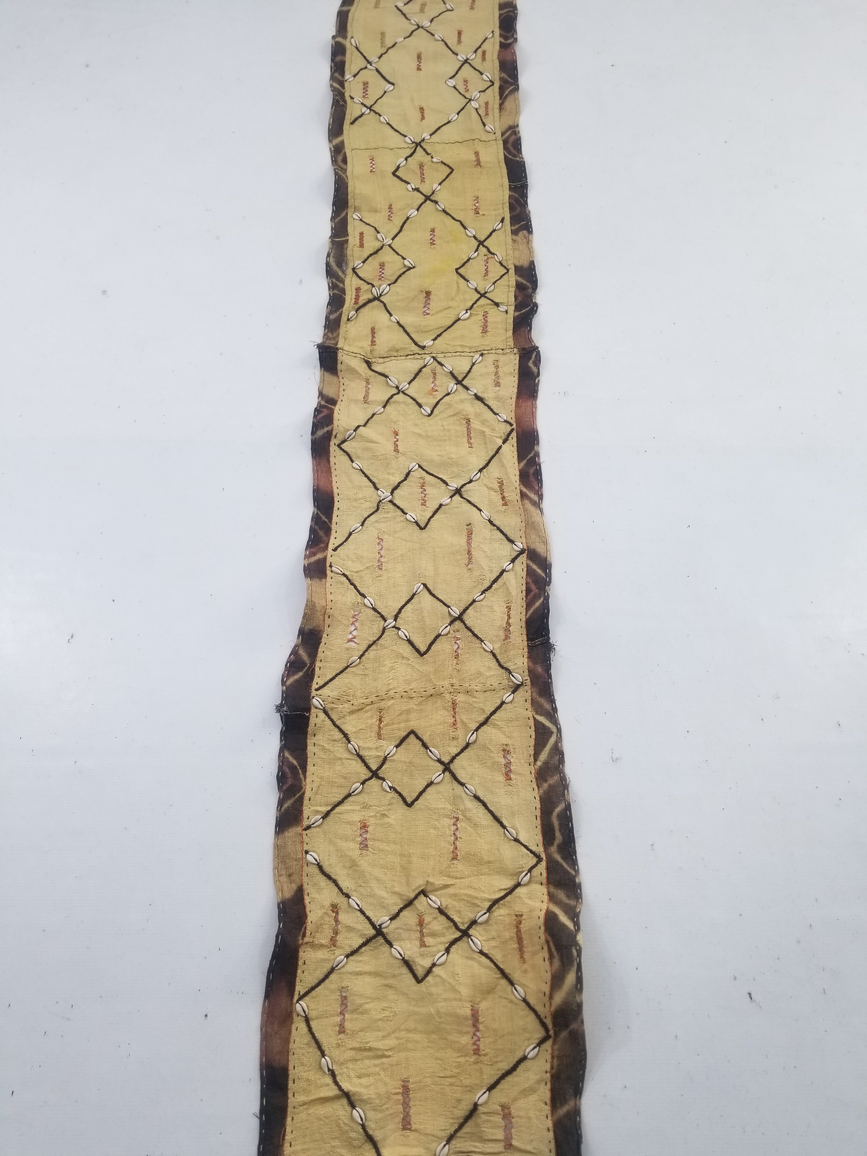 Vintage African Handwoven Kuba Cloth Raffia Textile Panel 206x36cm