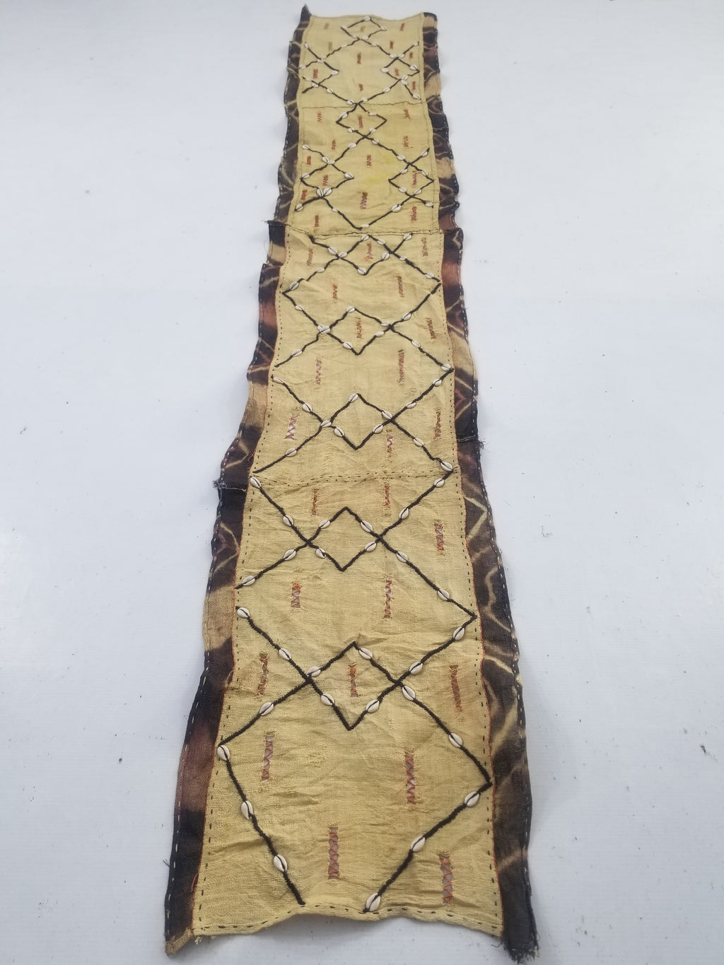 Vintage African Handwoven Kuba Cloth Raffia Textile Panel 206x36cm