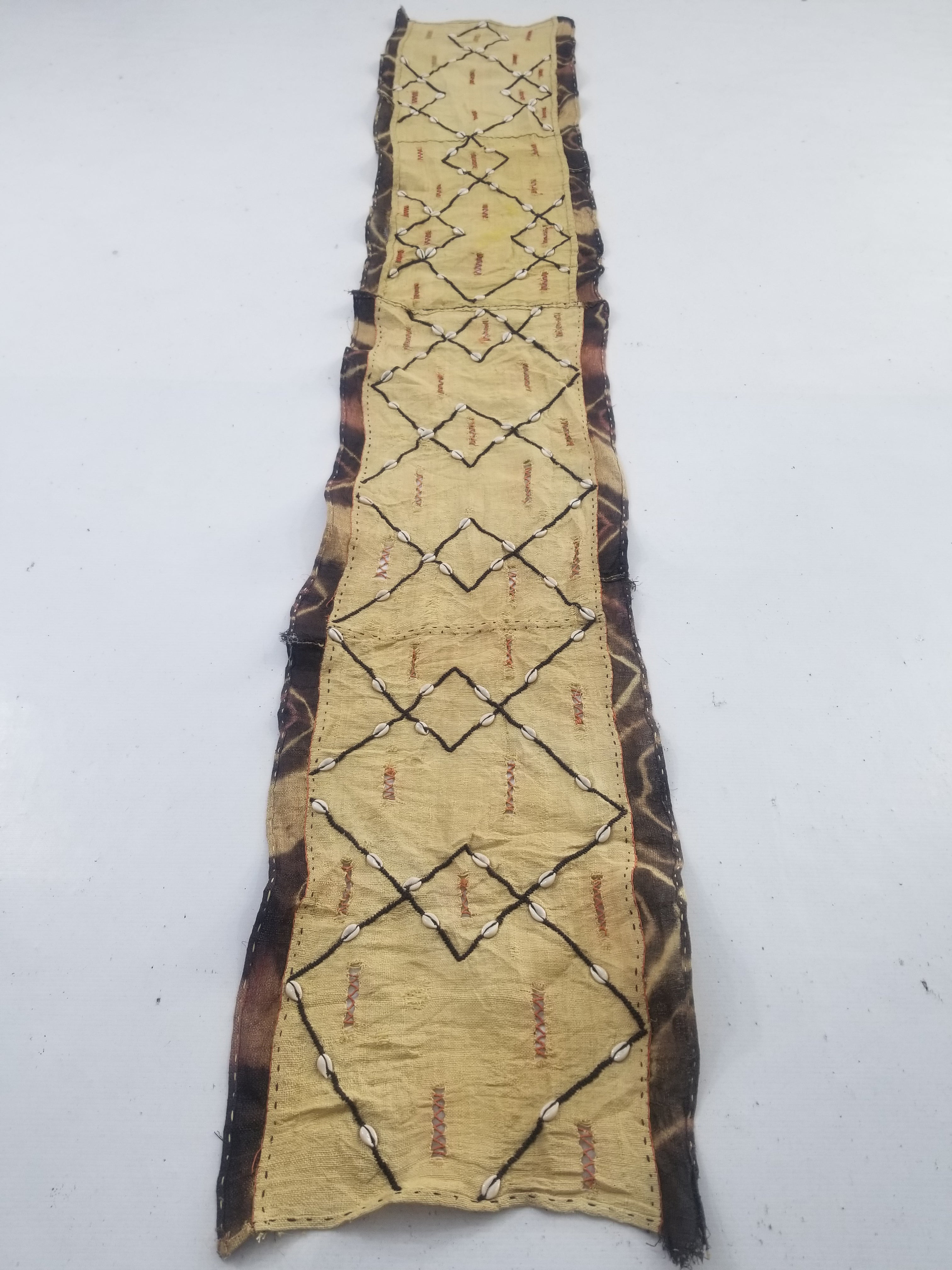 Vintage African Handwoven Kuba Cloth Raffia Textile Panel 206x36cm