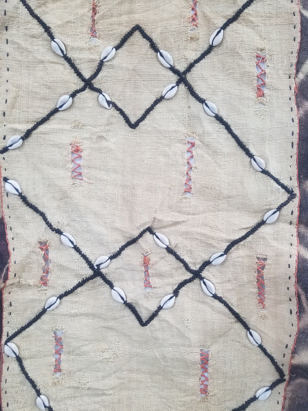 Vintage African Handwoven Kuba Cloth Raffia Textile Panel 206x36cm