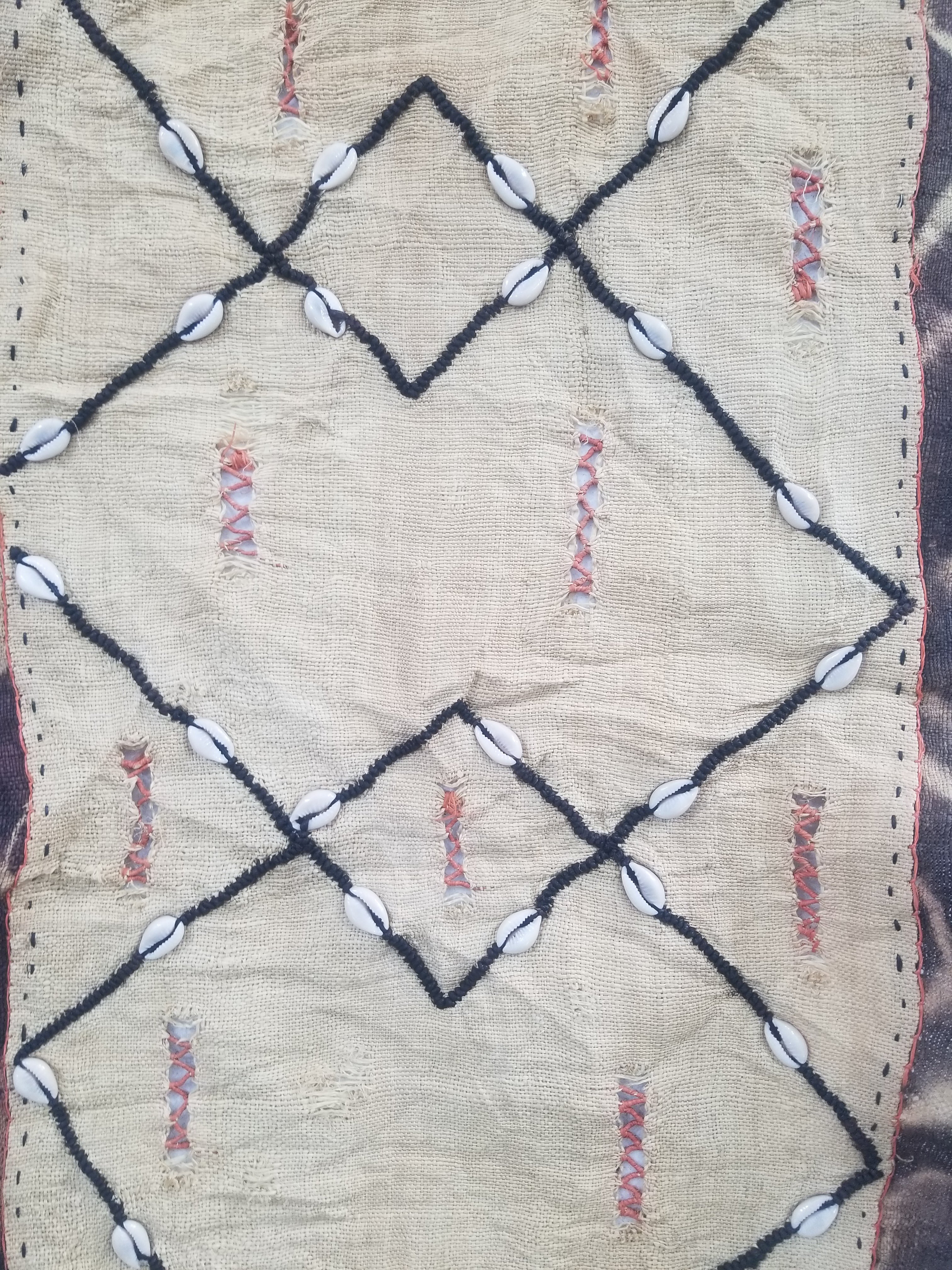 Vintage African Handwoven Kuba Cloth Raffia Textile Panel 206x36cm