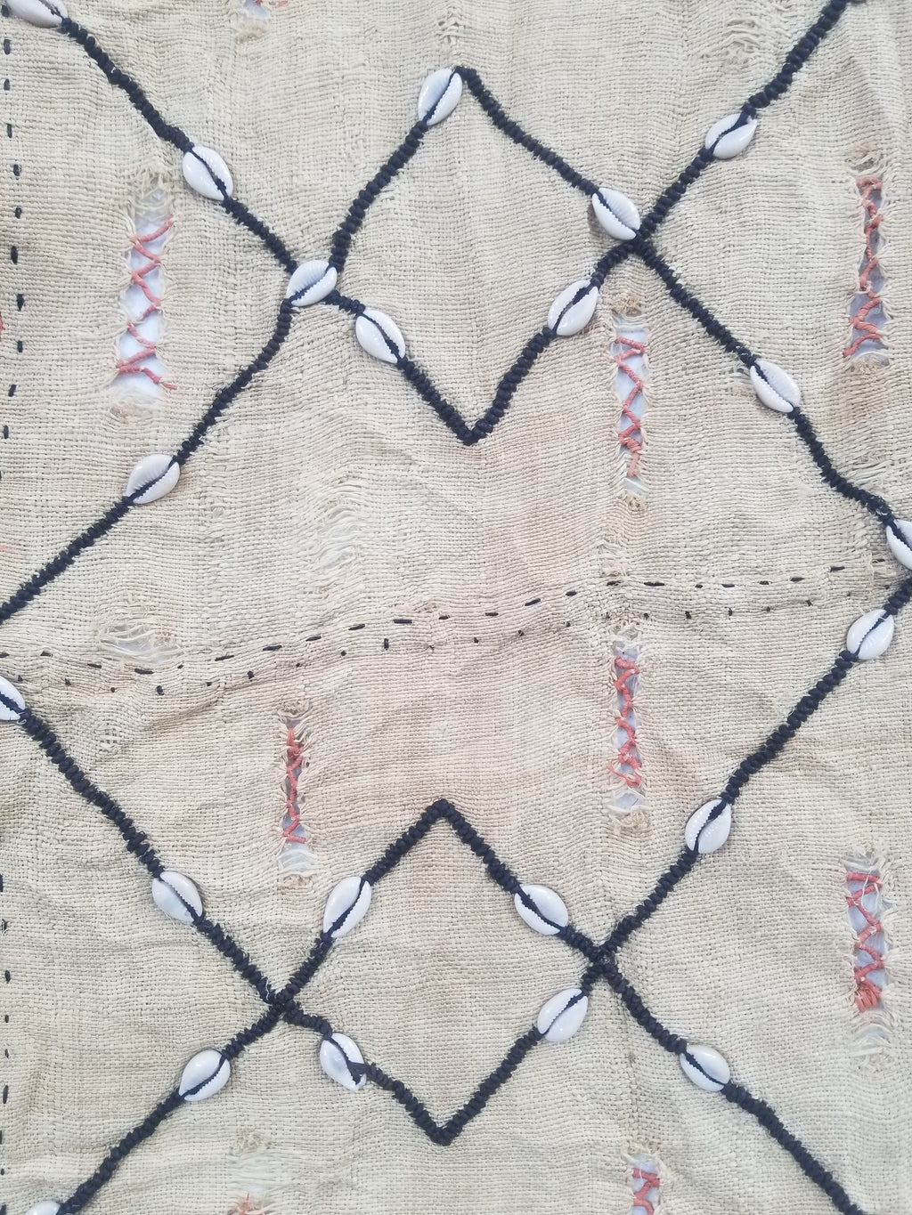 Vintage African Handwoven Kuba Cloth Raffia Textile Panel 206x36cm