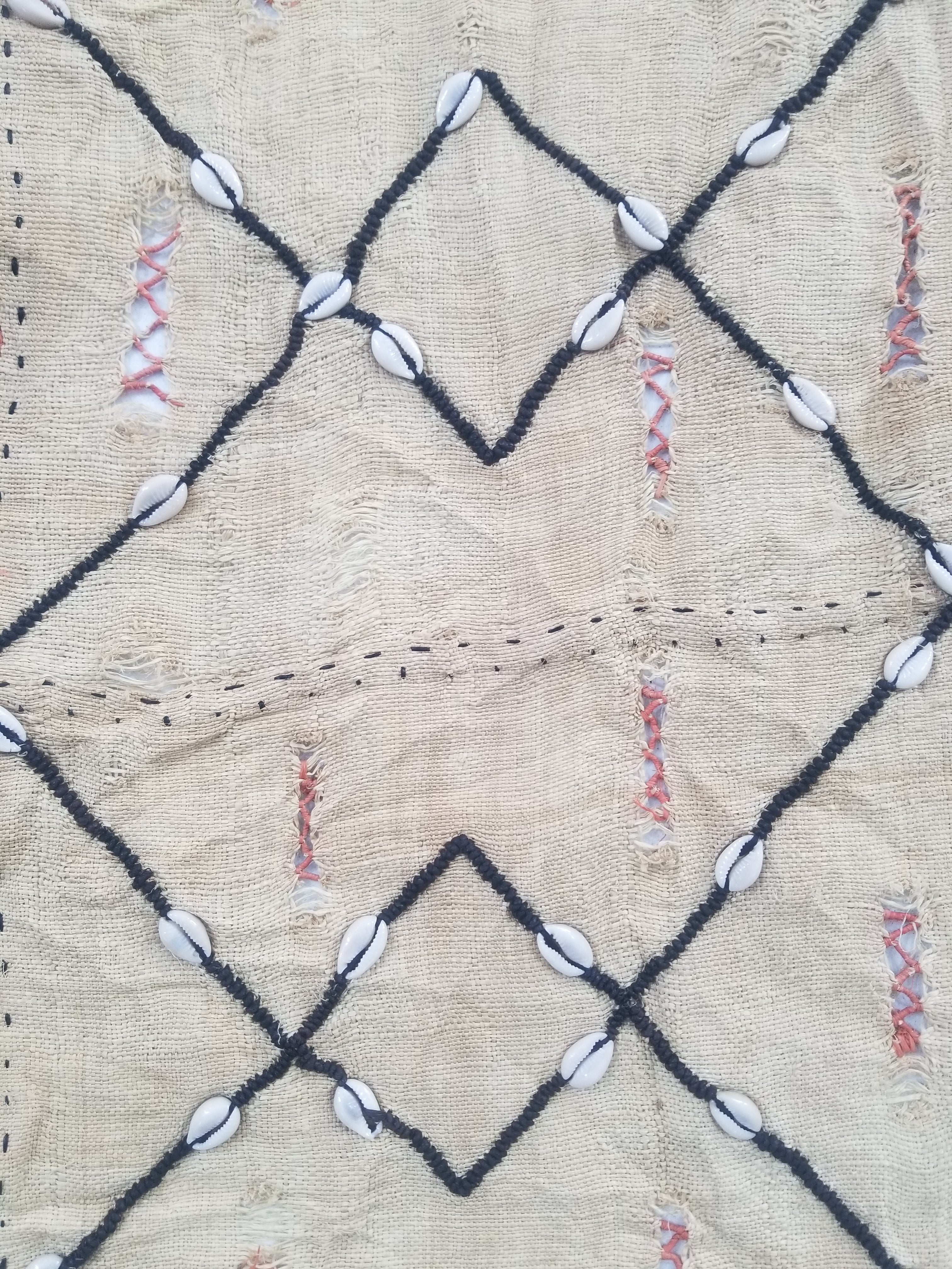 Vintage African Handwoven Kuba Cloth Raffia Textile Panel 206x36cm