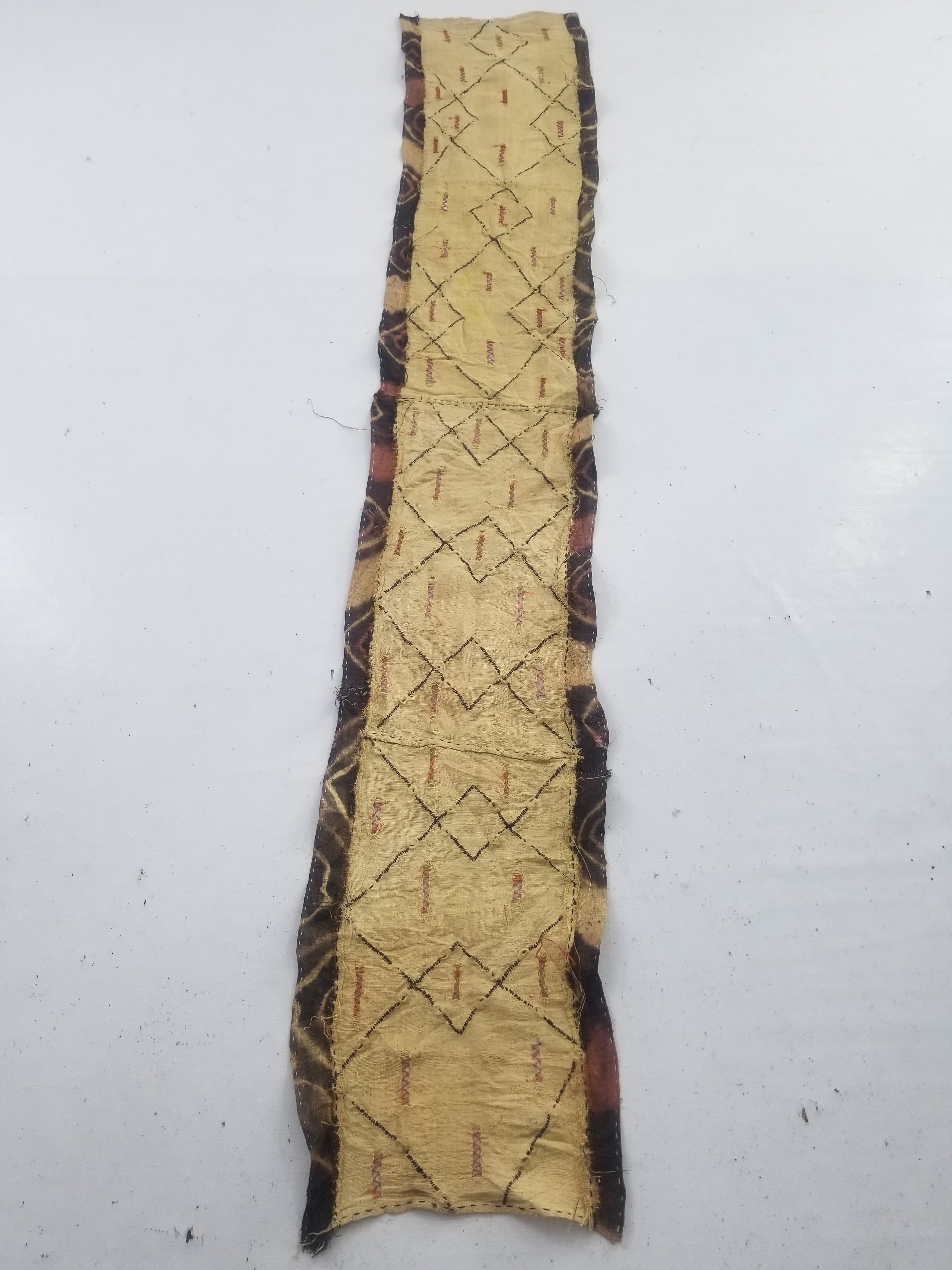 Vintage African Handwoven Kuba Cloth Raffia Textile Panel 206x36cm