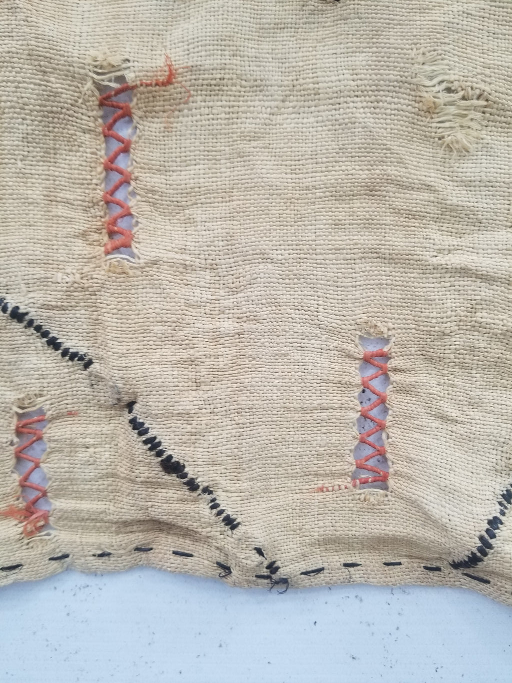 Vintage African Handwoven Kuba Cloth Raffia Textile Panel 206x36cm