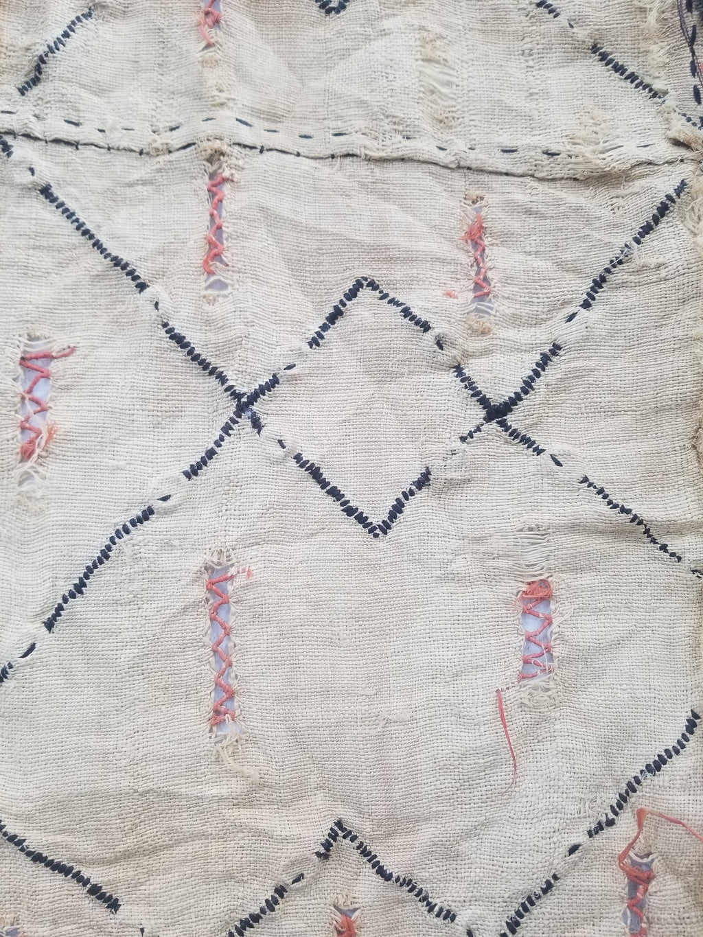 Vintage African Handwoven Kuba Cloth Raffia Textile Panel 206x36cm