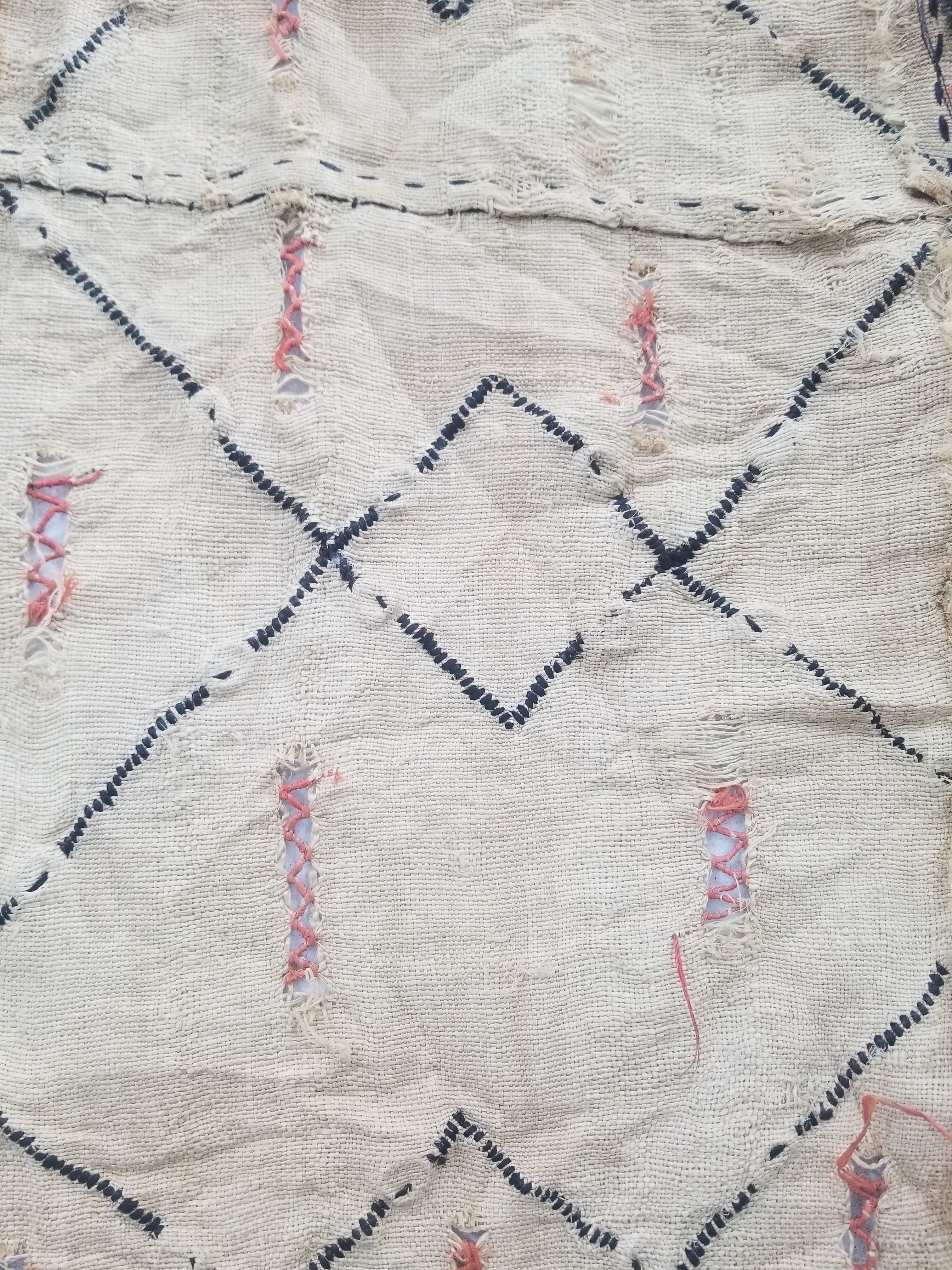 Vintage African Handwoven Kuba Cloth Raffia Textile Panel 206x36cm