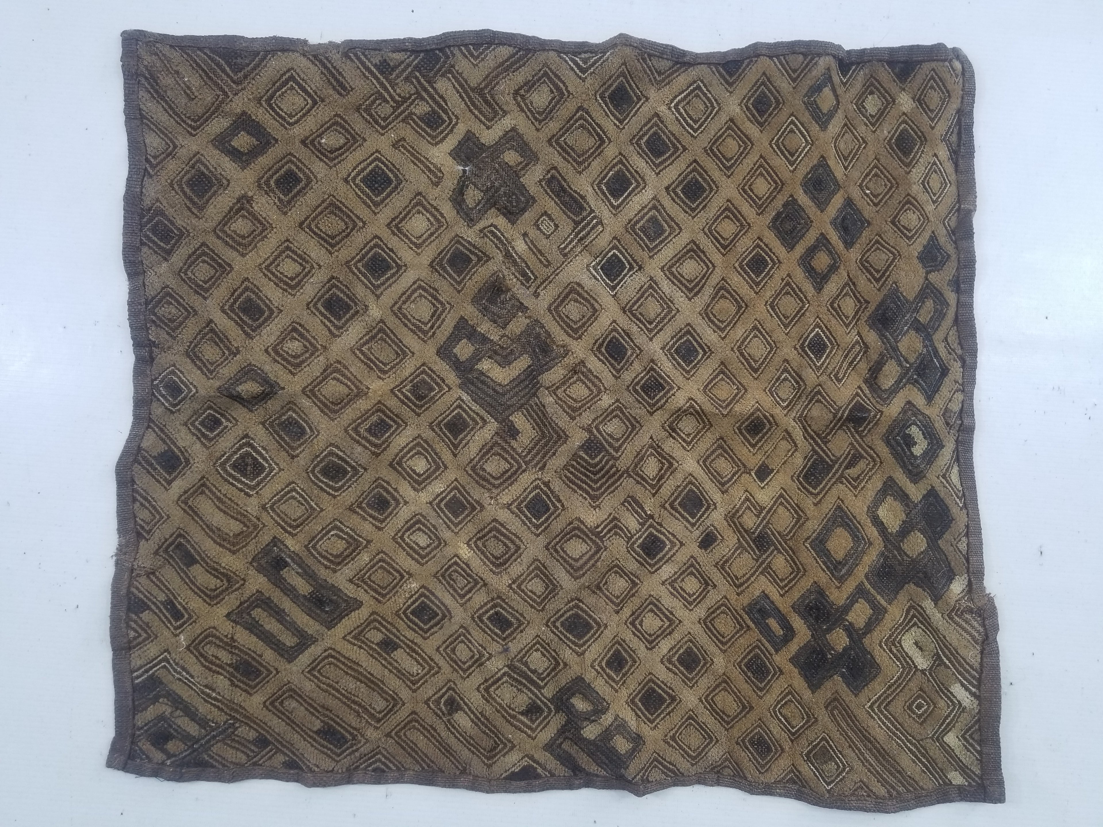 Vintage African Kuba Cloth Raffia Textile Panel 60x54cm