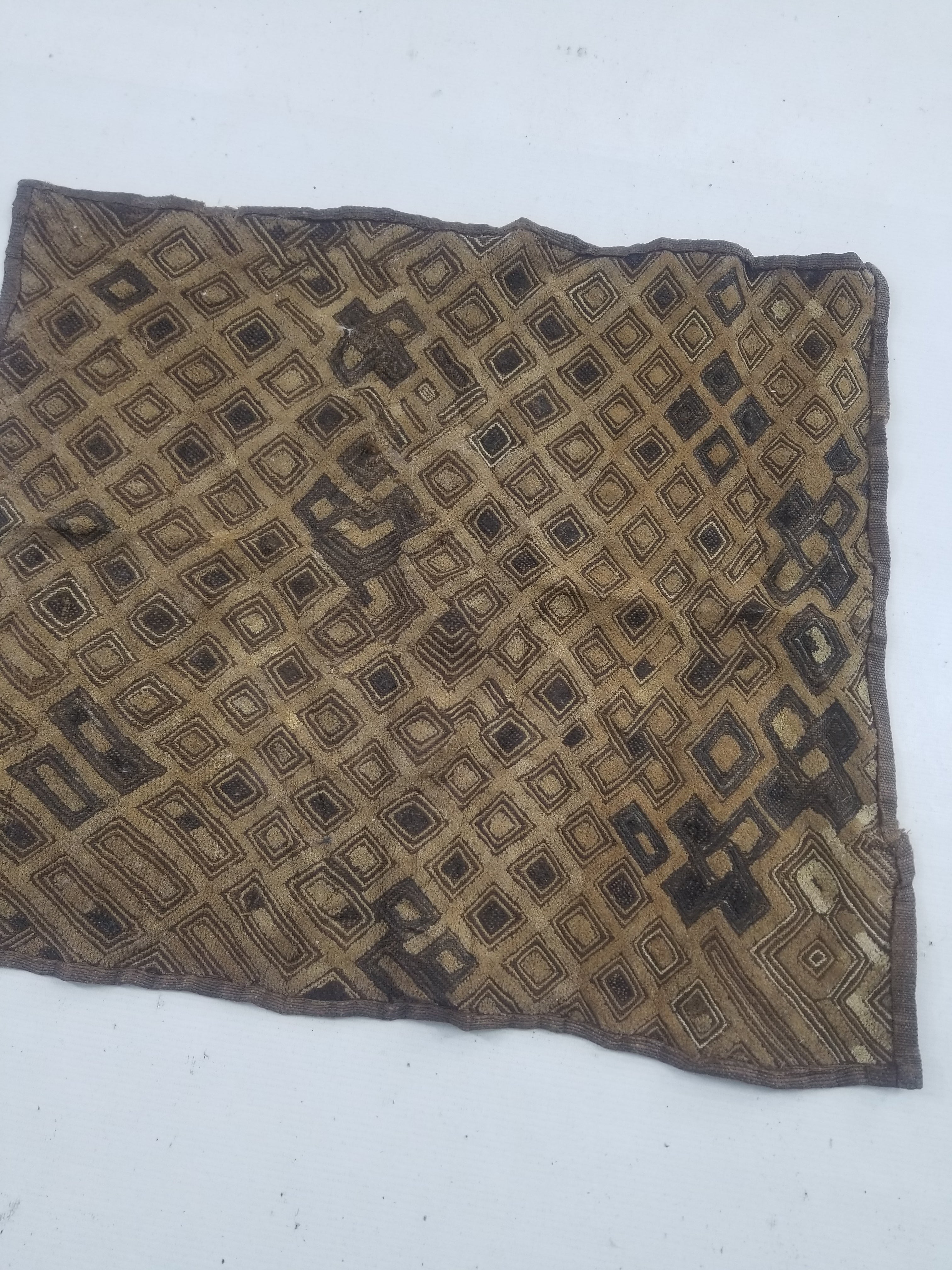Vintage African Kuba Cloth Raffia Textile Panel 60x54cm