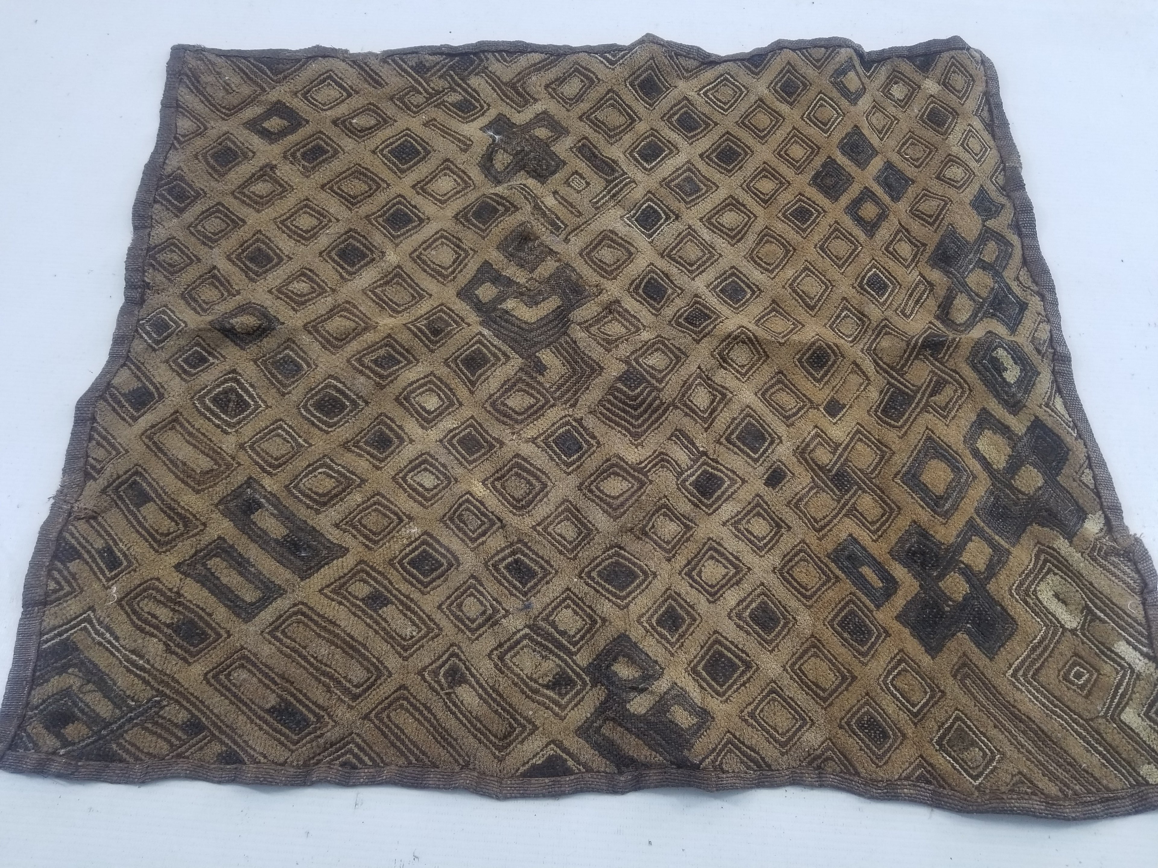 Vintage African Kuba Cloth Raffia Textile Panel 60x54cm