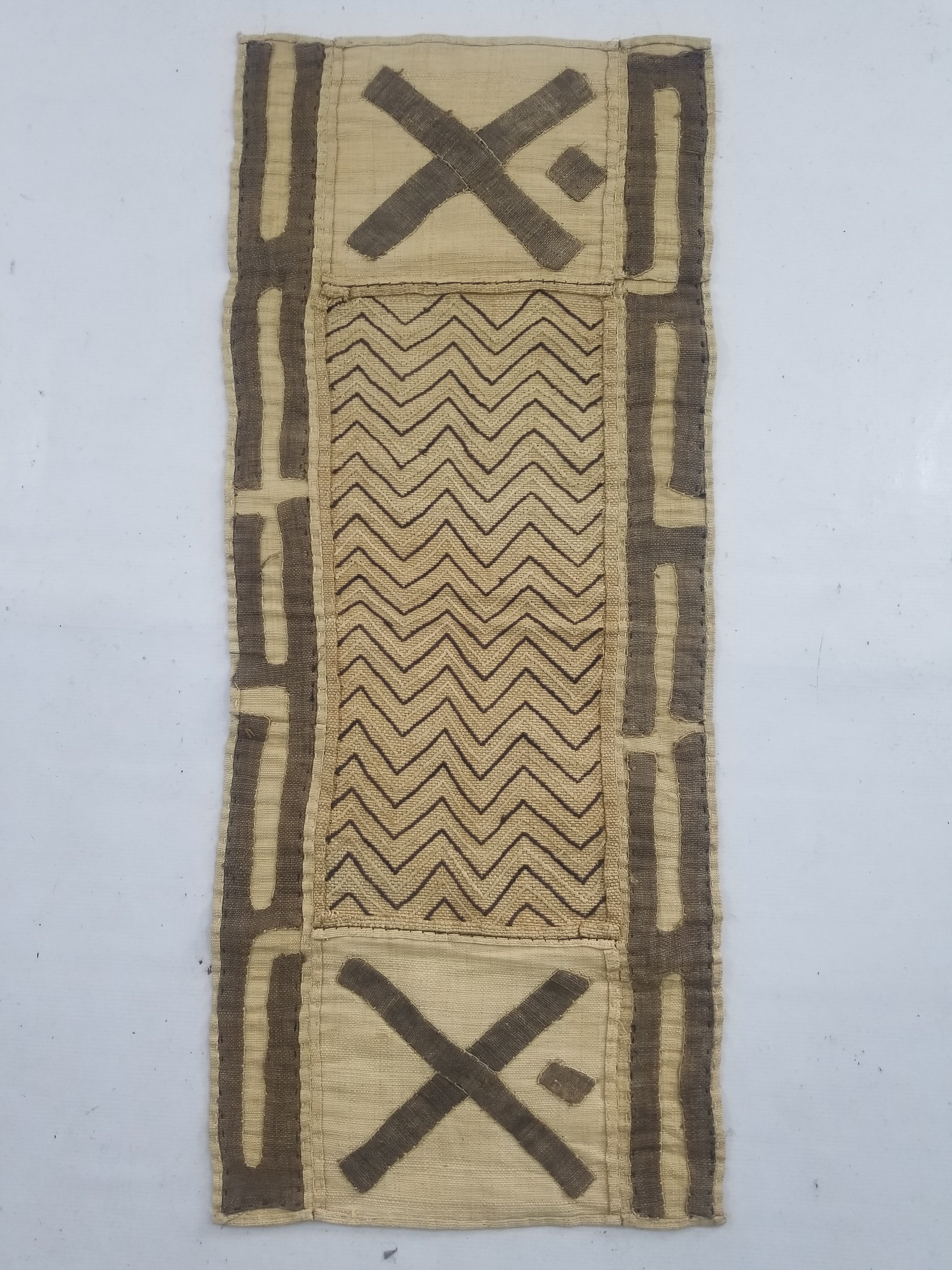 Vintage African Handwoven Kuba Cloth Raffia Textile Panel 103x42cm