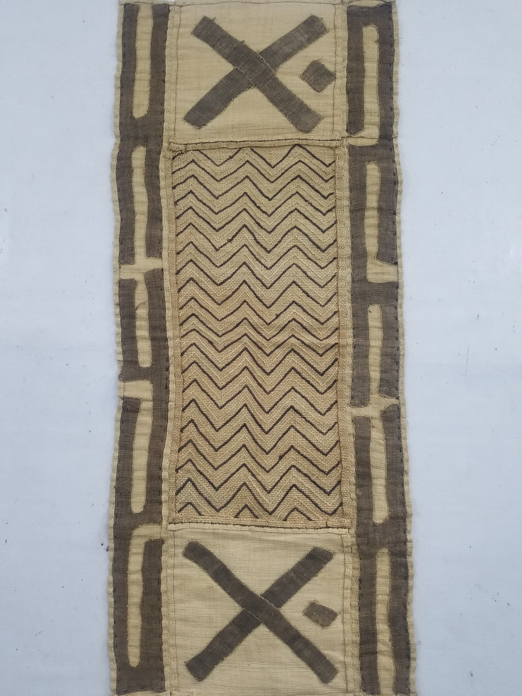 Vintage African Handwoven Kuba Cloth Raffia Textile Panel 103x42cm