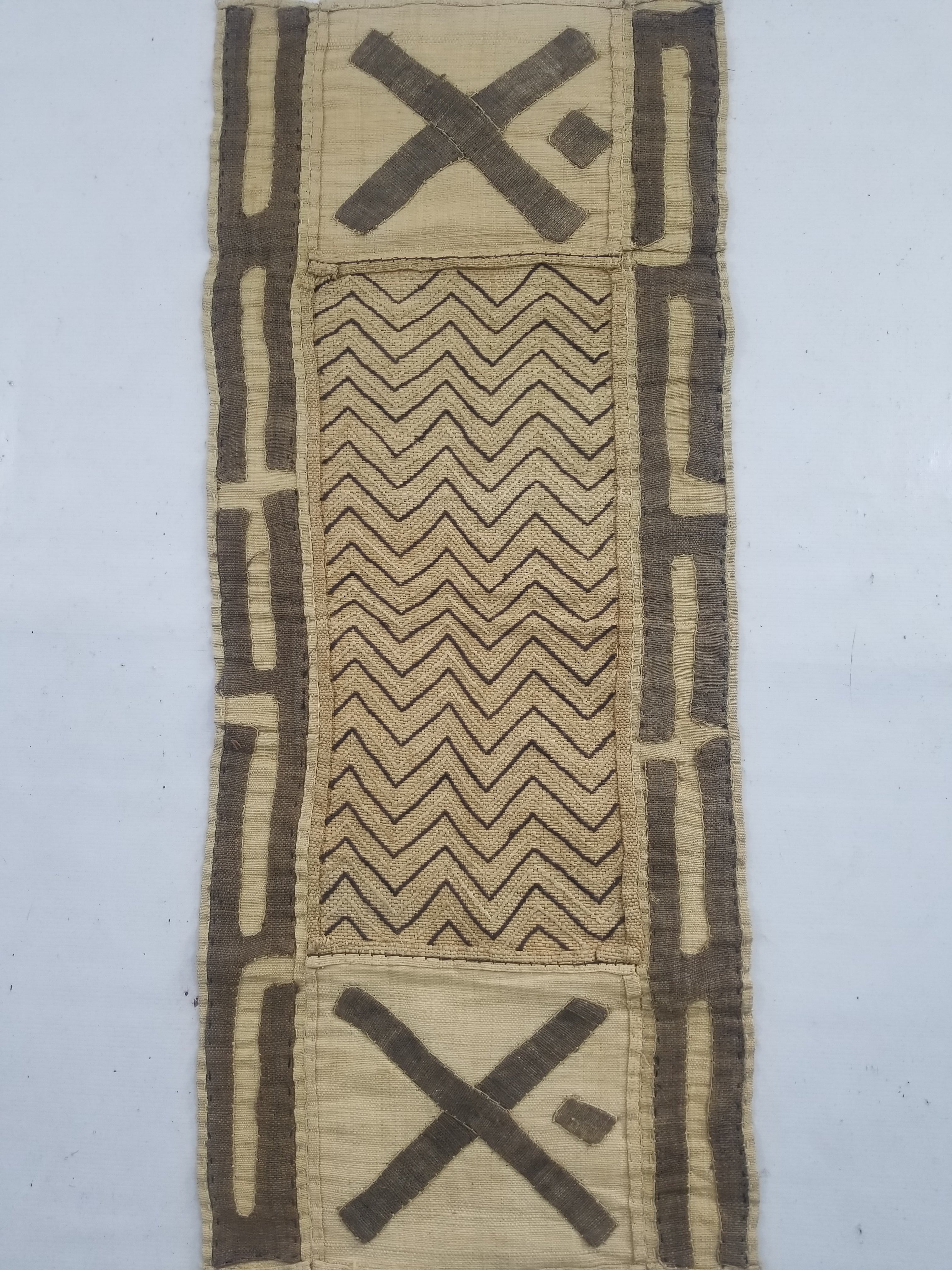 Vintage African Handwoven Kuba Cloth Raffia Textile Panel 103x42cm
