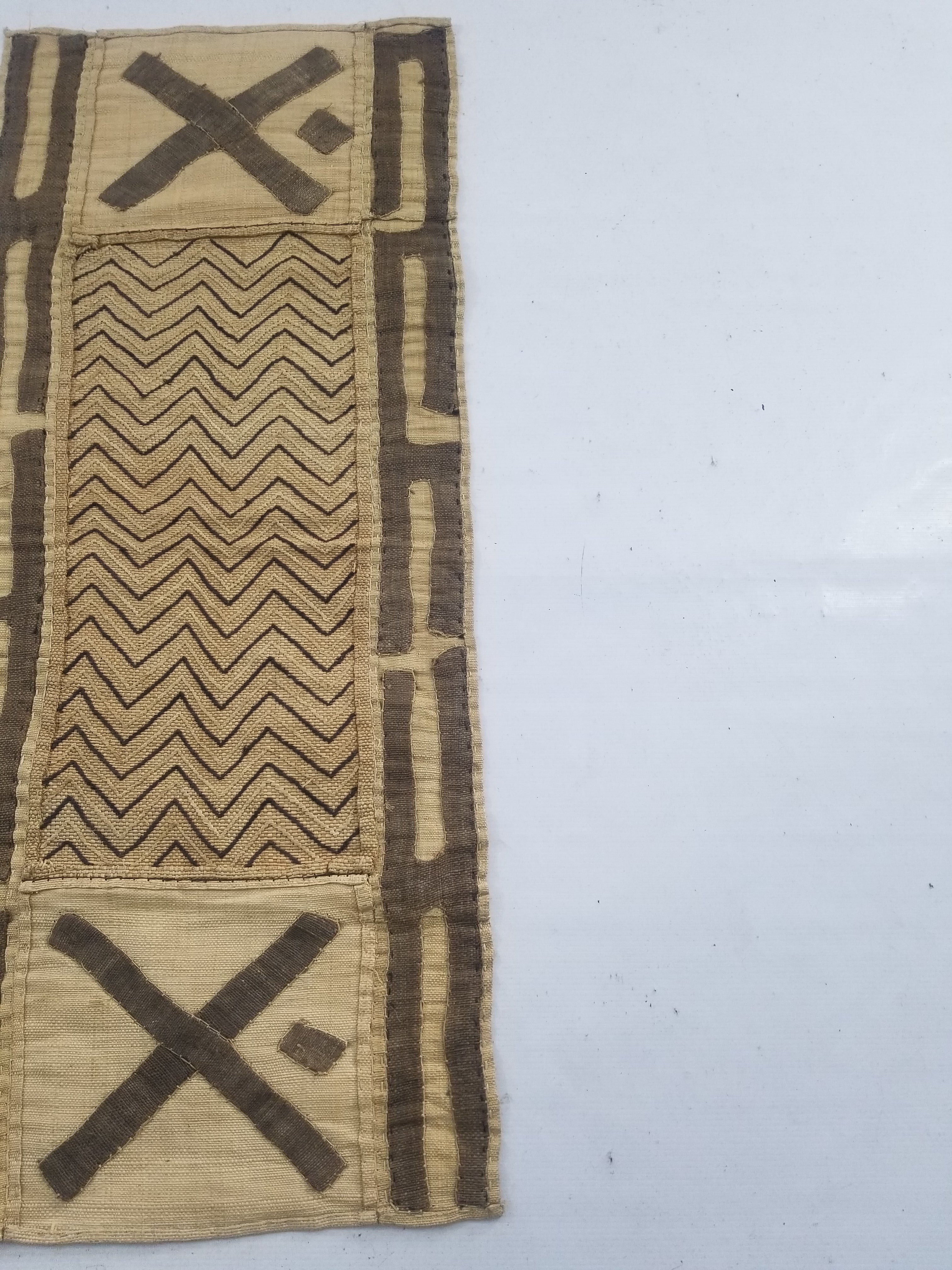 Vintage African Handwoven Kuba Cloth Raffia Textile Panel 103x42cm