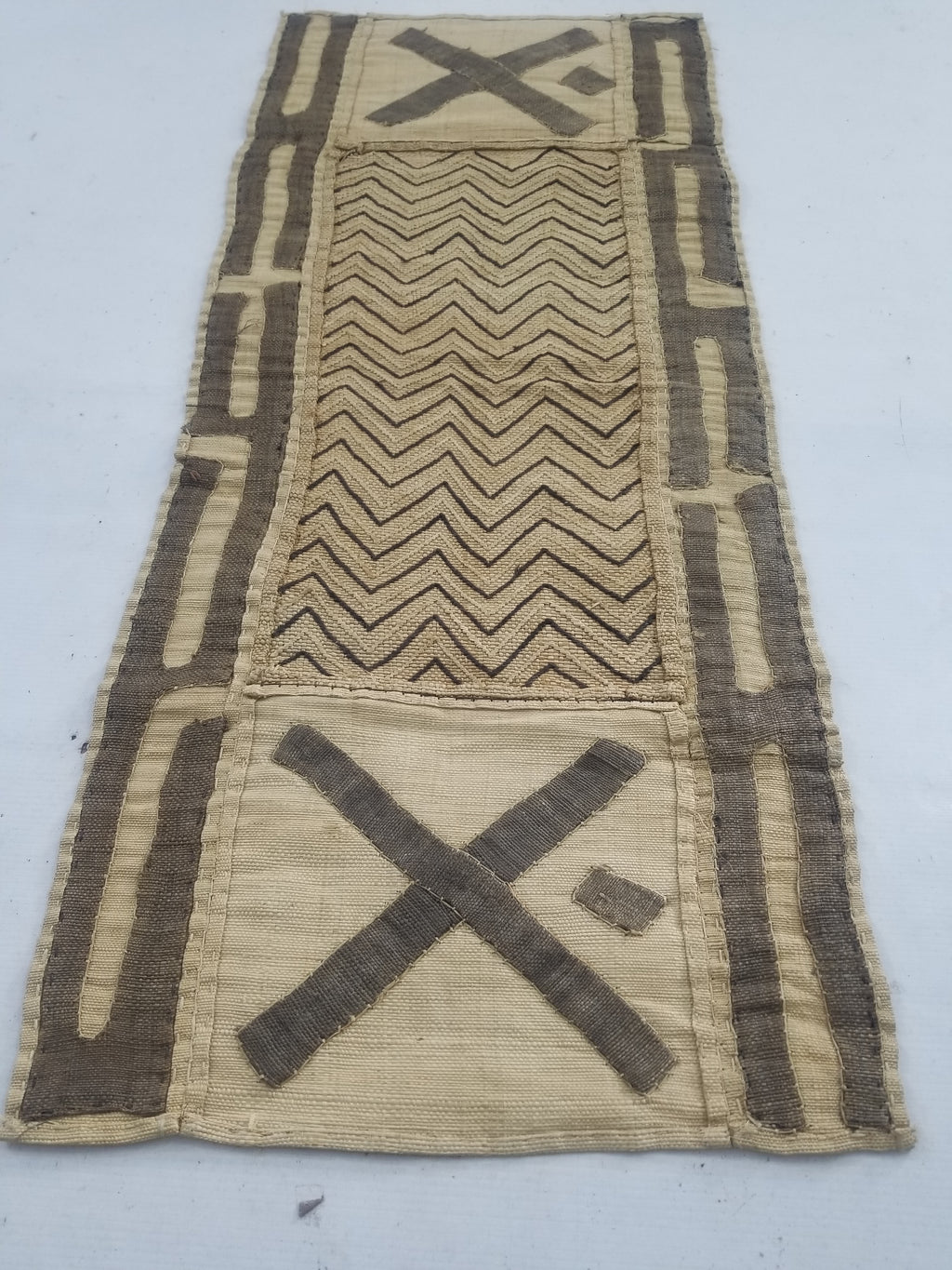 Vintage African Handwoven Kuba Cloth Raffia Textile Panel 103x42cm