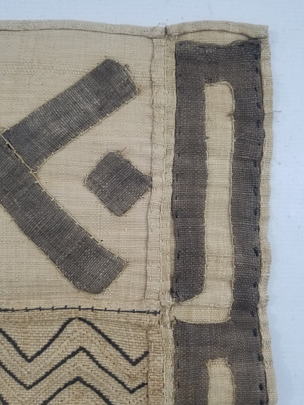 Vintage African Handwoven Kuba Cloth Raffia Textile Panel 103x42cm