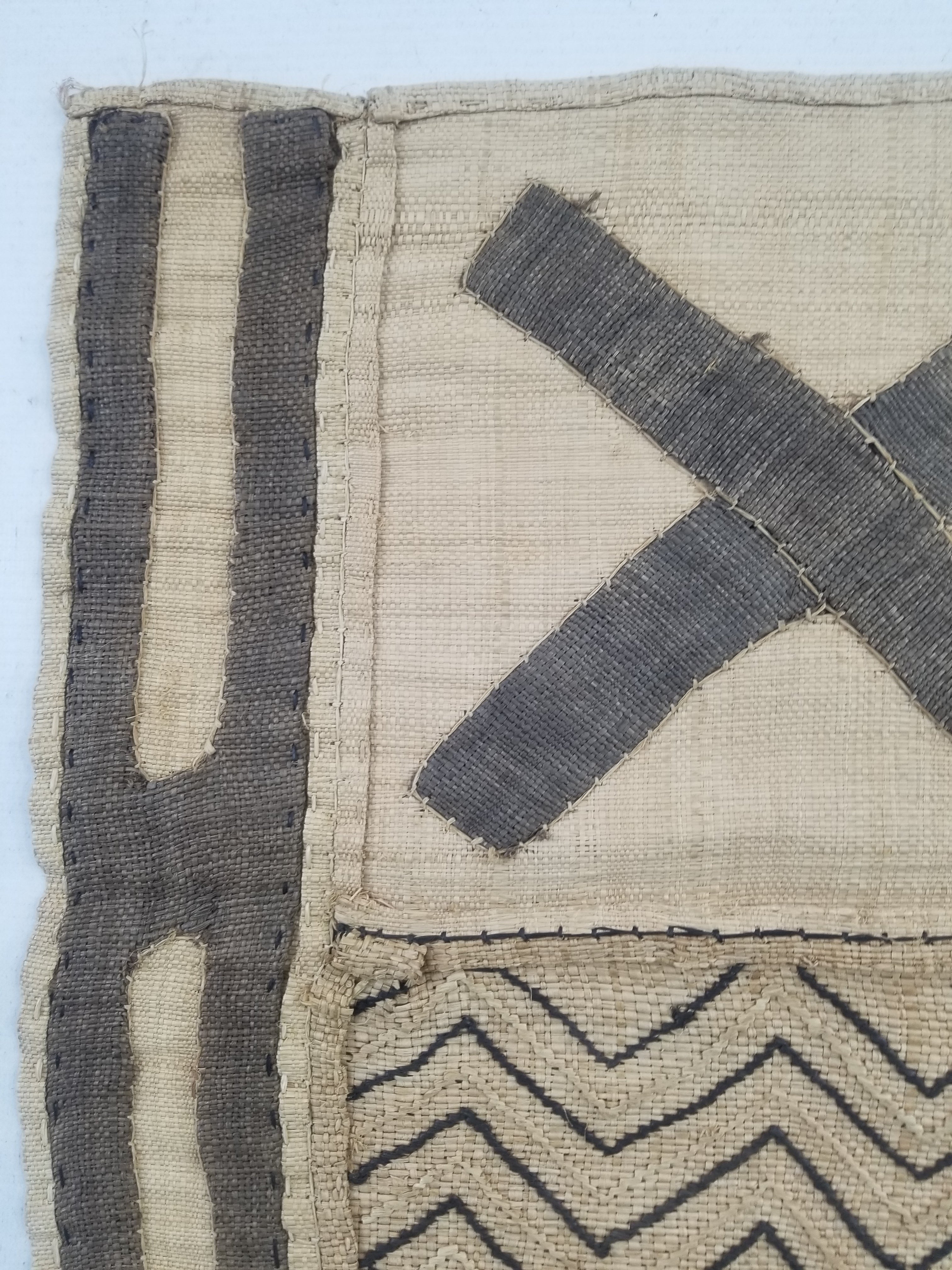 Vintage African Handwoven Kuba Cloth Raffia Textile Panel 103x42cm