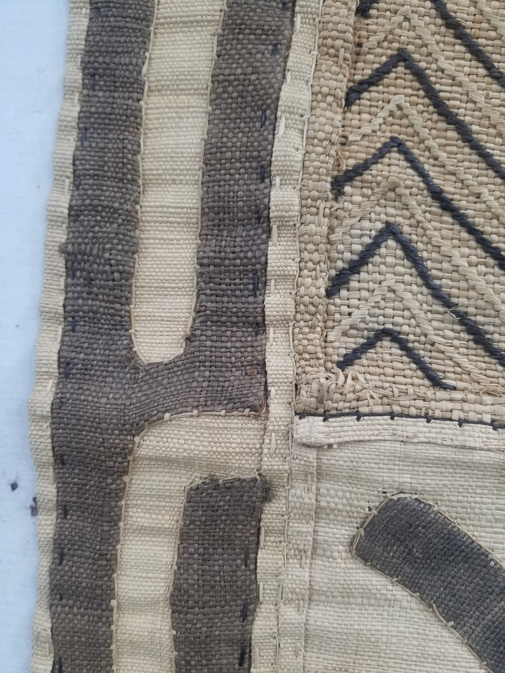 Vintage African Handwoven Kuba Cloth Raffia Textile Panel 103x42cm