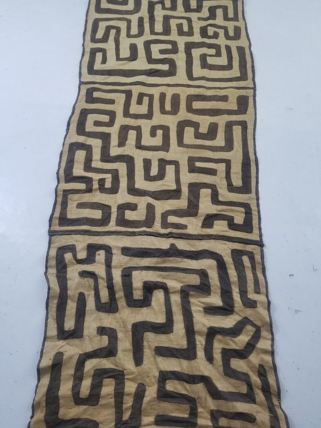 Vintage African Handwoven Kuba Cloth Raffia Textile Panel 162x61cm