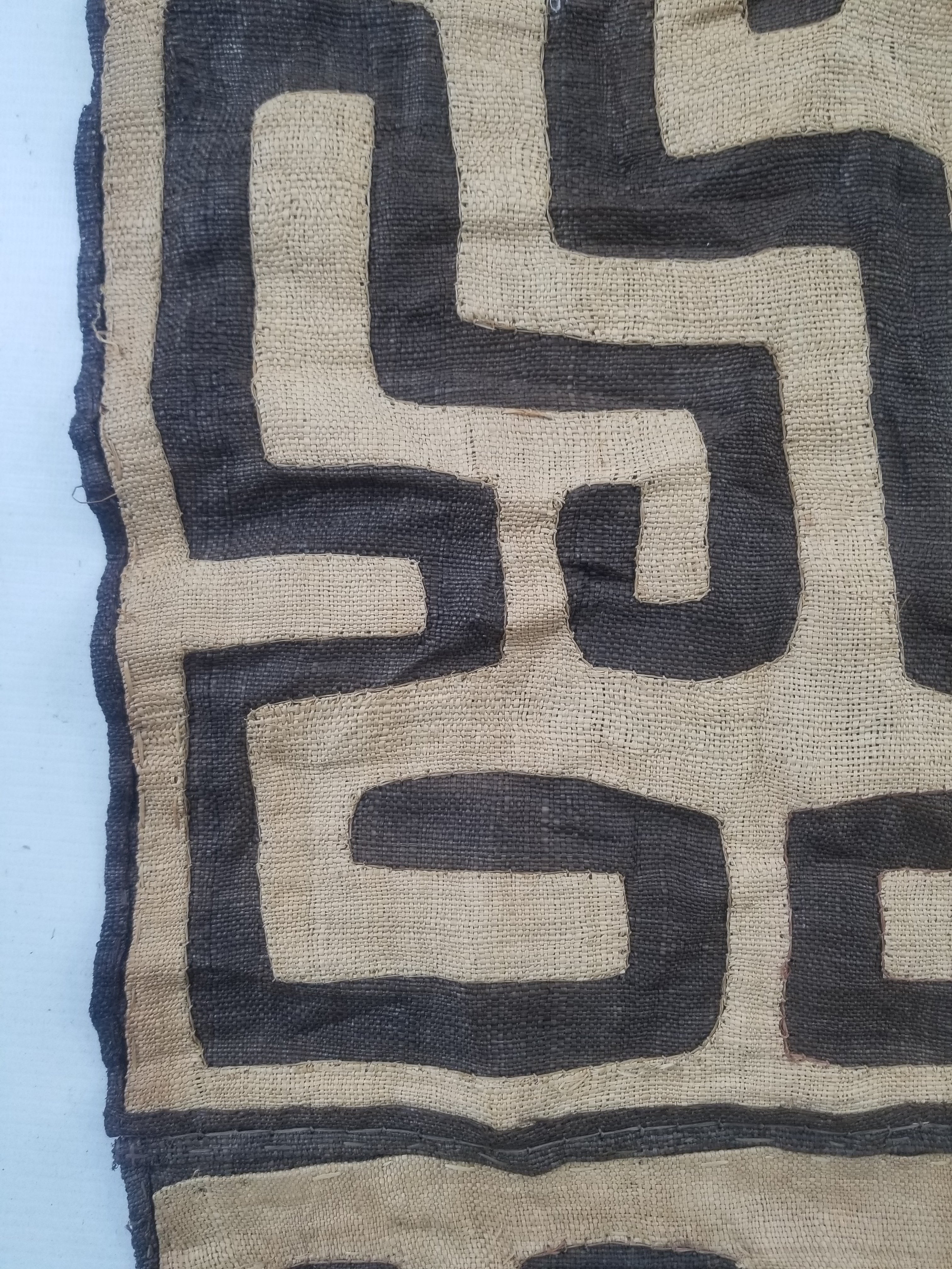 Vintage African Handwoven Kuba Cloth Raffia Textile Panel 162x61cm