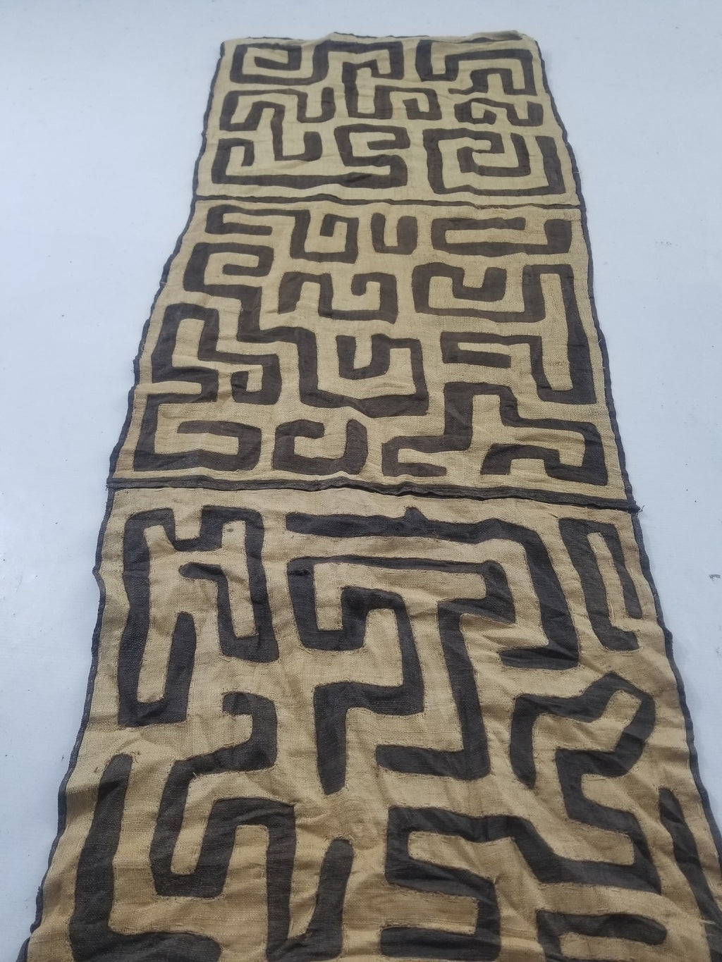 Vintage African Handwoven Kuba Cloth Raffia Textile Panel 162x61cm