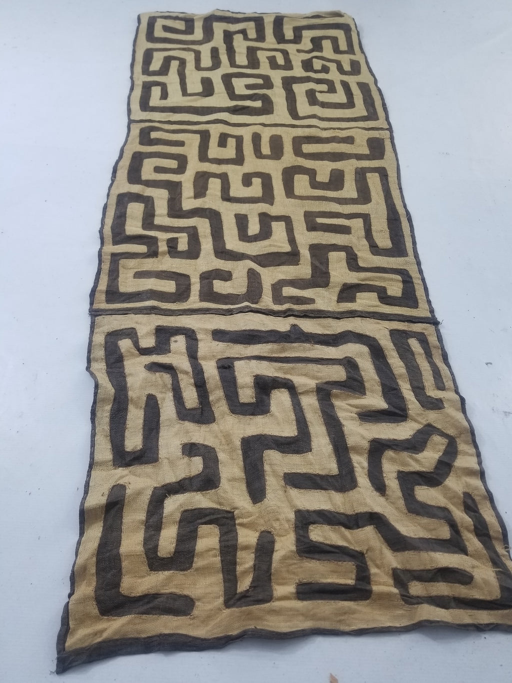 Vintage African Handwoven Kuba Cloth Raffia Textile Panel 162x61cm