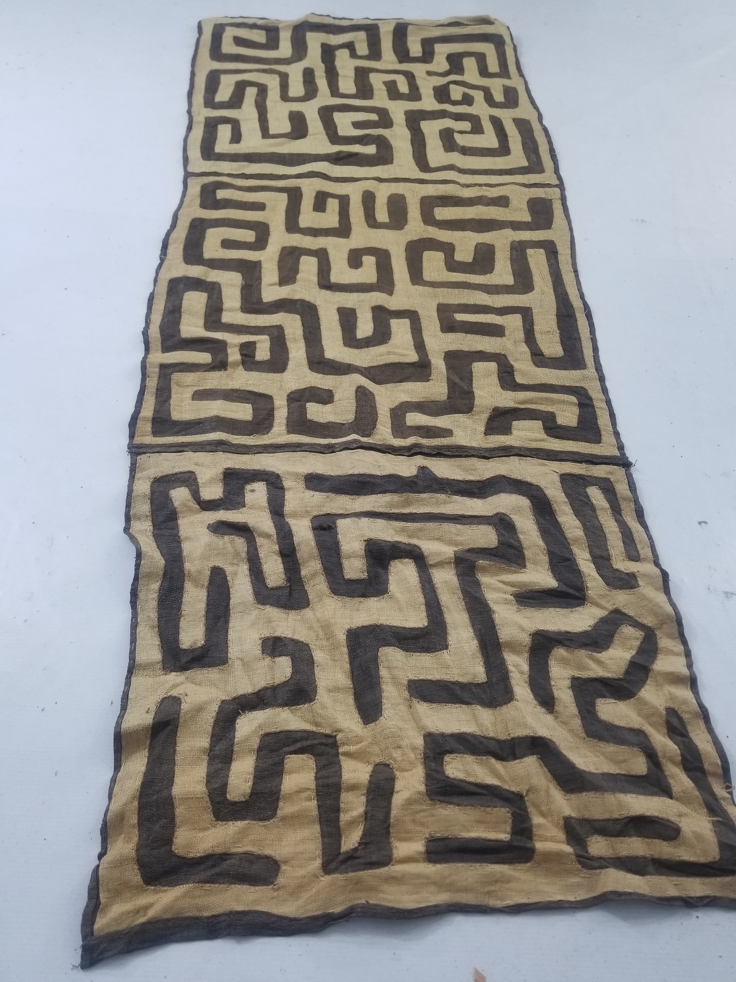 Vintage African Handwoven Kuba Cloth Raffia Textile Panel 162x61cm