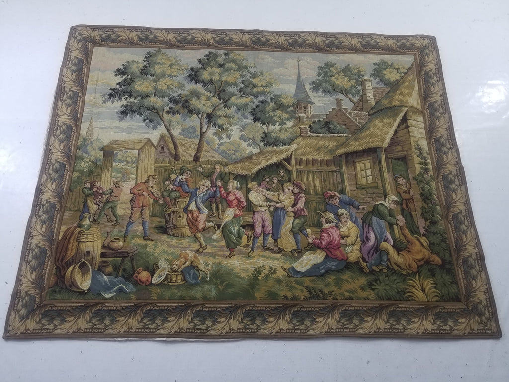 Vintage French Village Festival Scene Wall Hanging Tapestry 138x172cm