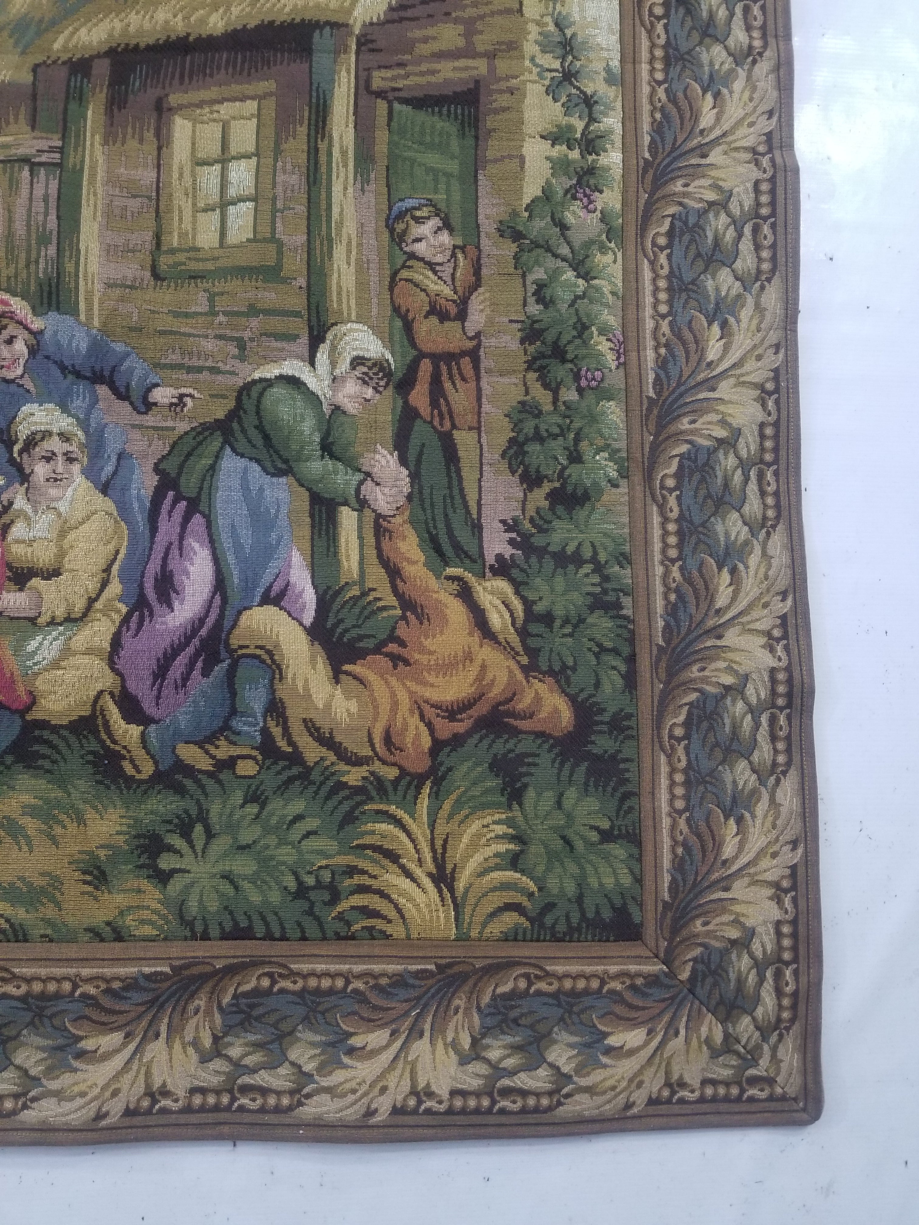 Vintage French Village Festival Scene Wall Hanging Tapestry 138x172cm