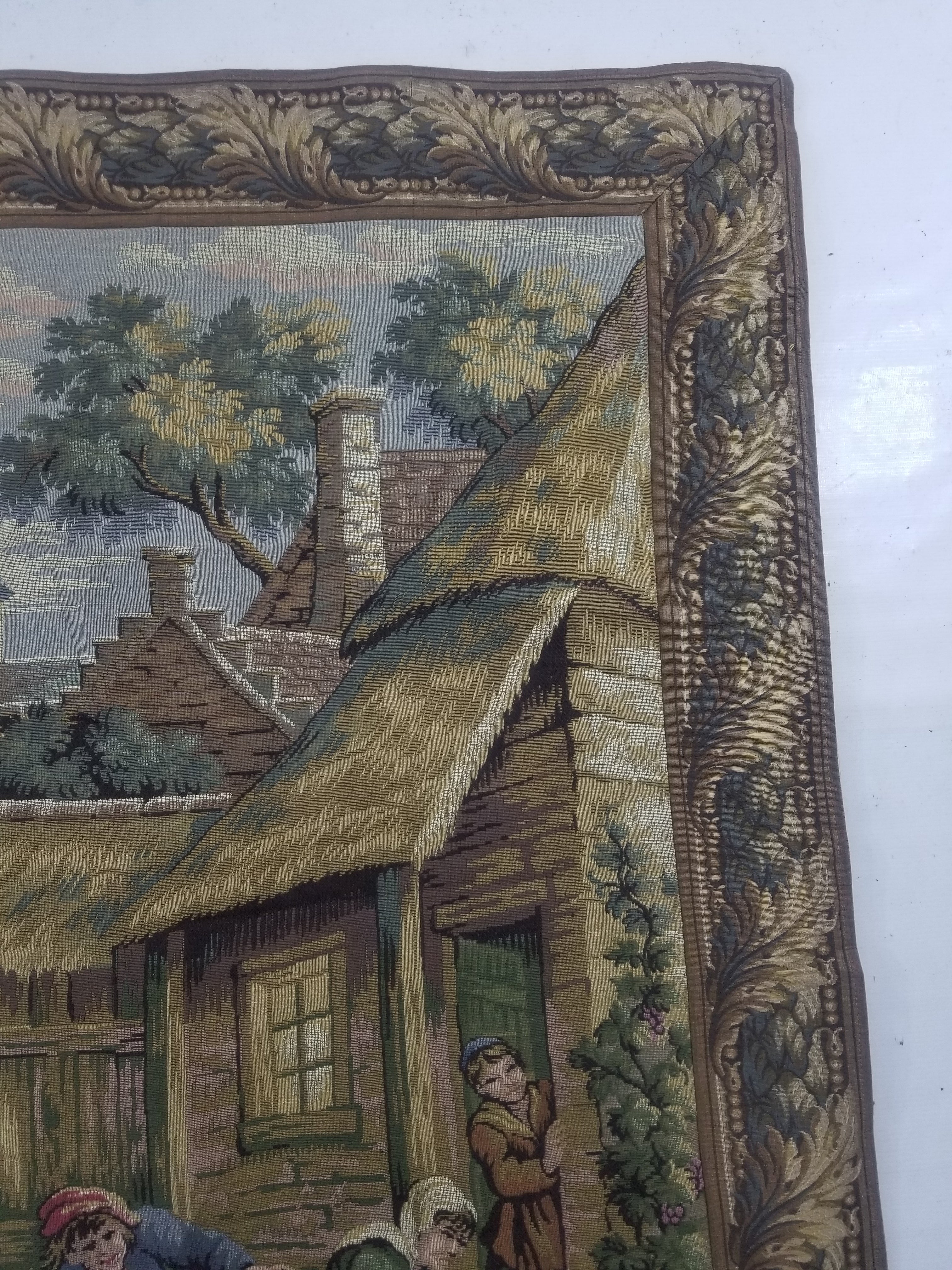 Vintage French Village Festival Scene Wall Hanging Tapestry 138x172cm